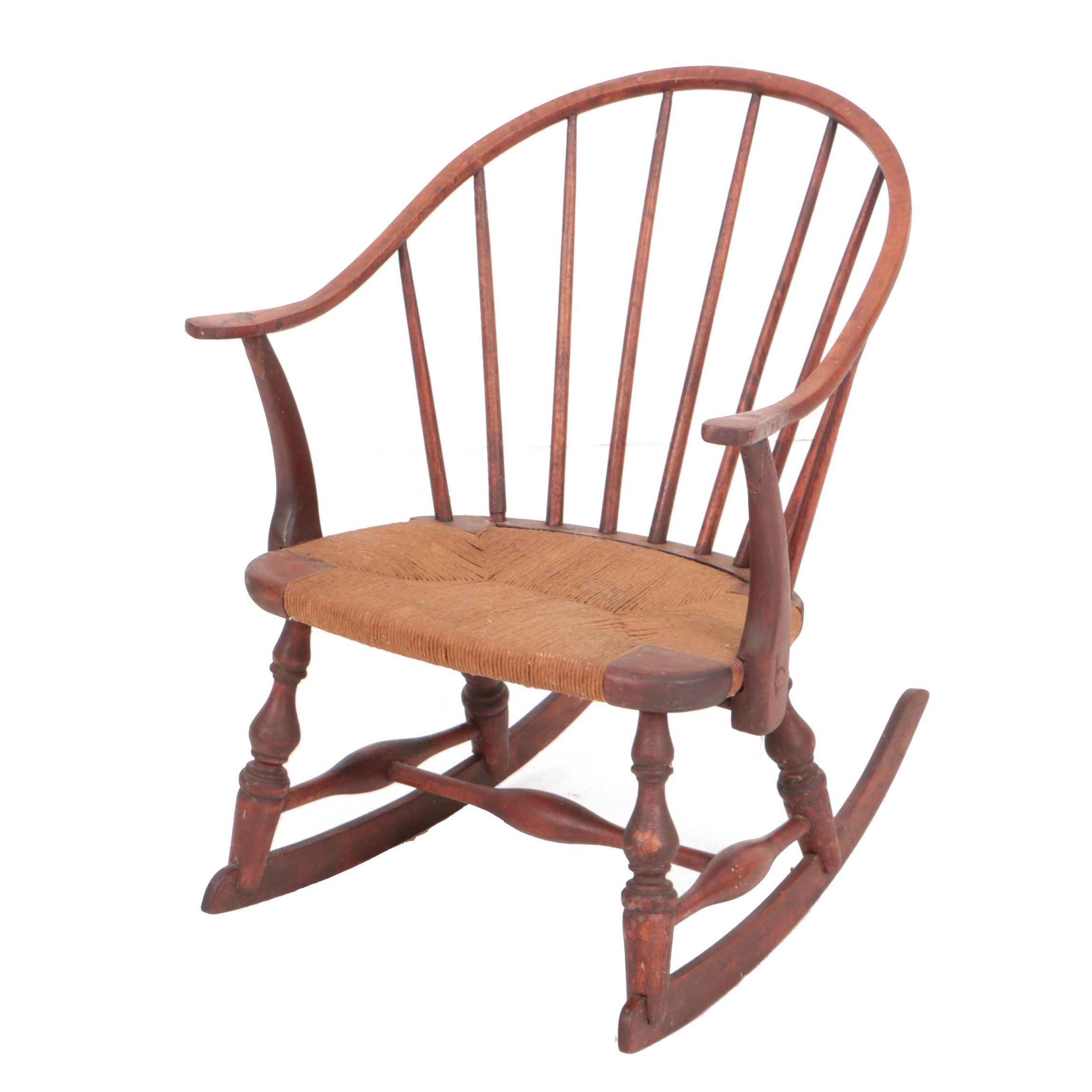 Vintage Windsor Style Child's Rocking Chair in Red Wash