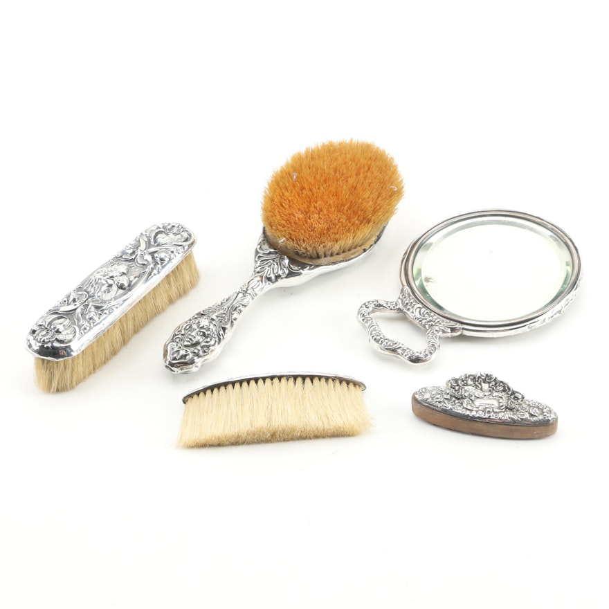 Unger Brothers Sterling Handled Brushes with Other Sterling Vanity Accessories