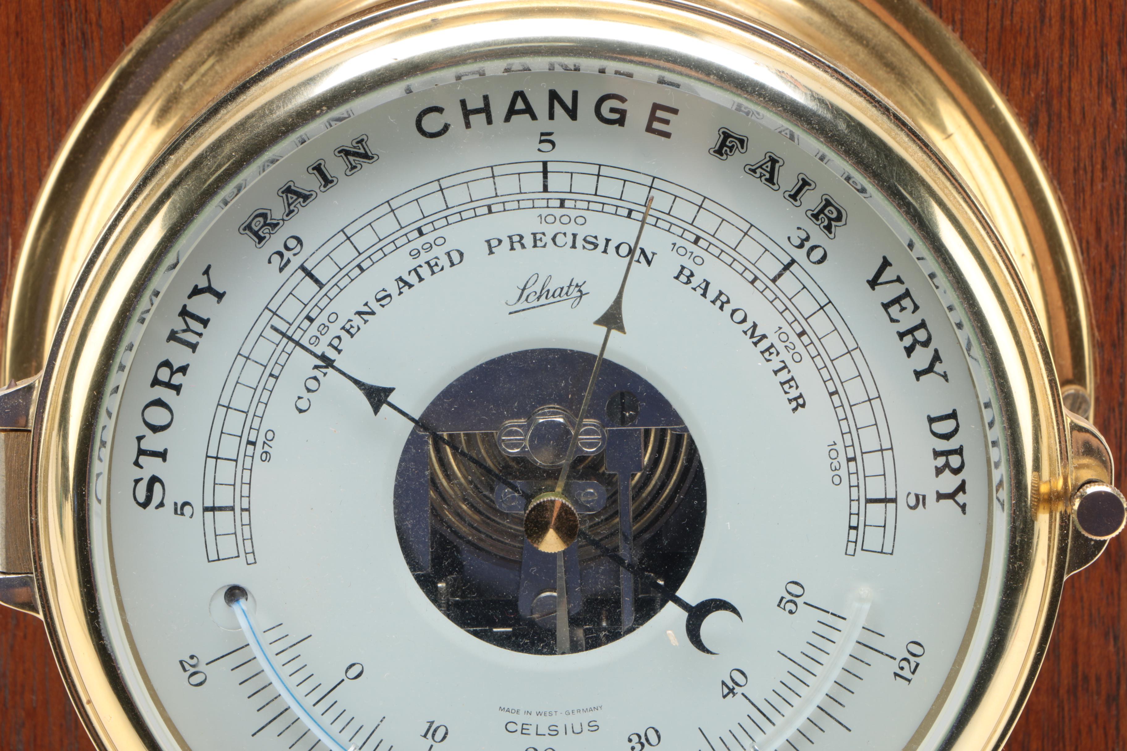 German Schatz Mounted "Royal Mariner" Clock with Compensated Precision Barometer