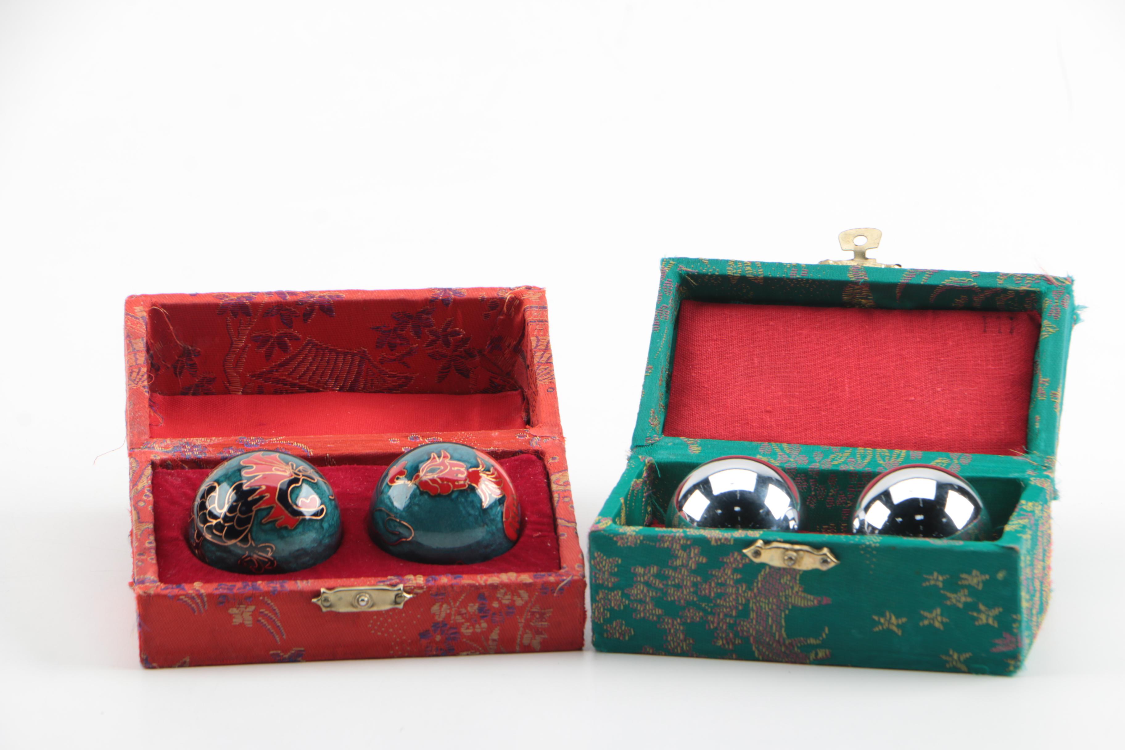 Asian Souvenirs and Decor Including JW Stannard Energy Chime and Baoding Balls