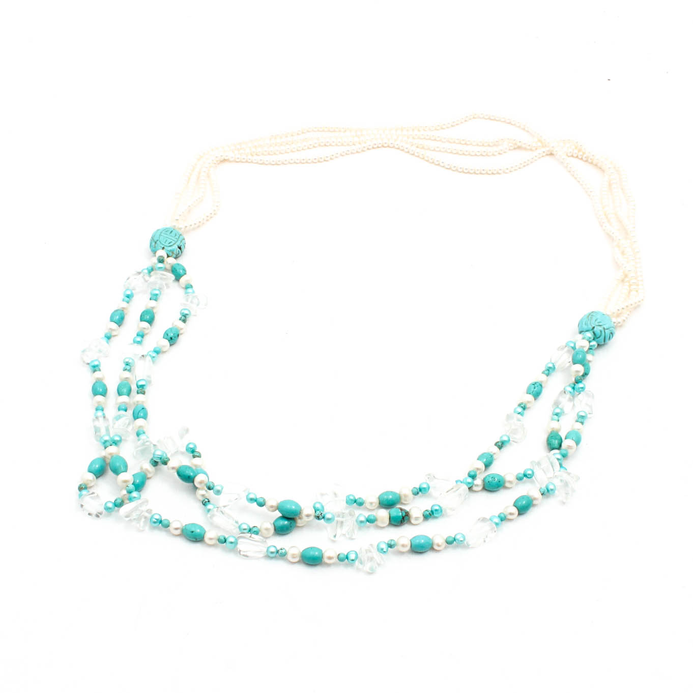 Cultured Freshwater Pearl and Synthetic Turquoise Necklace