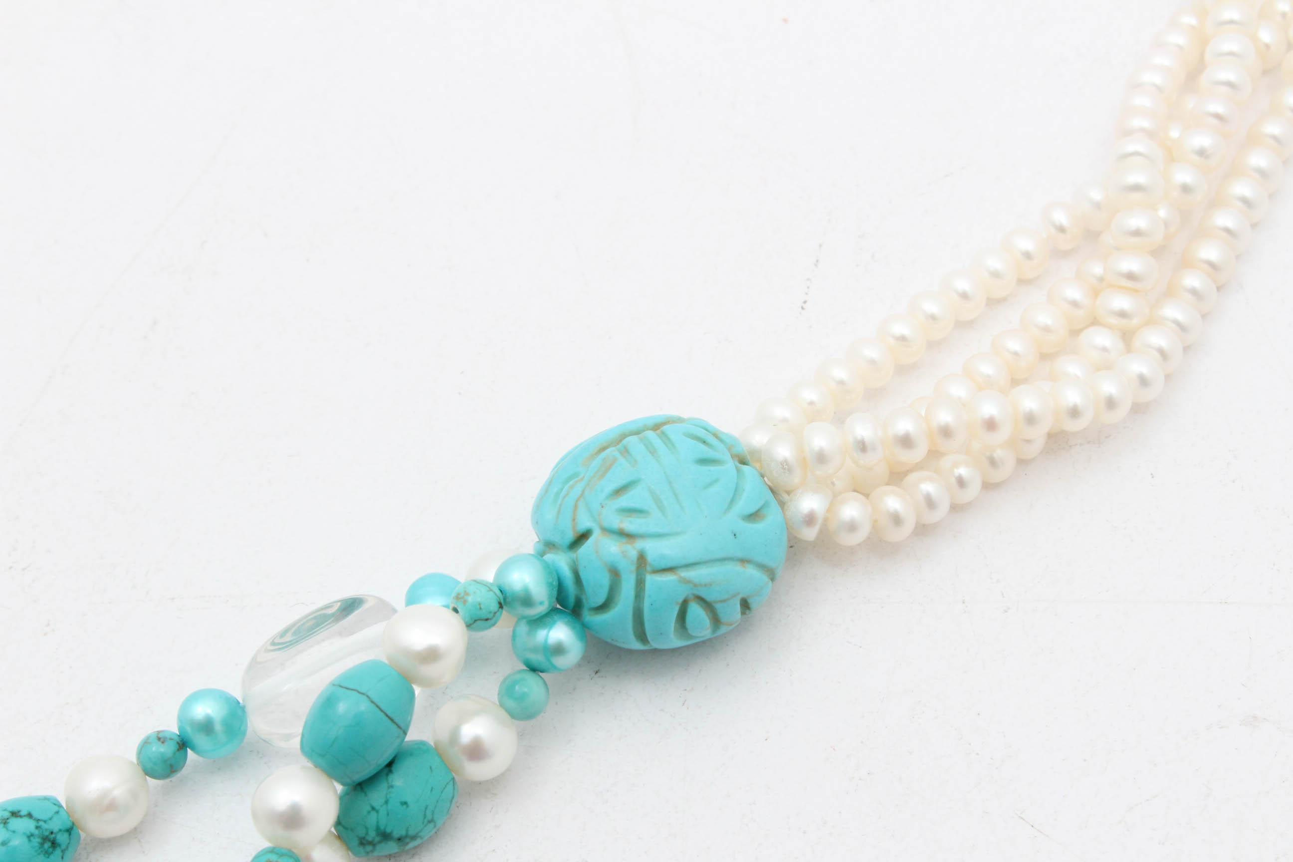 Cultured Freshwater Pearl and Synthetic Turquoise Necklace