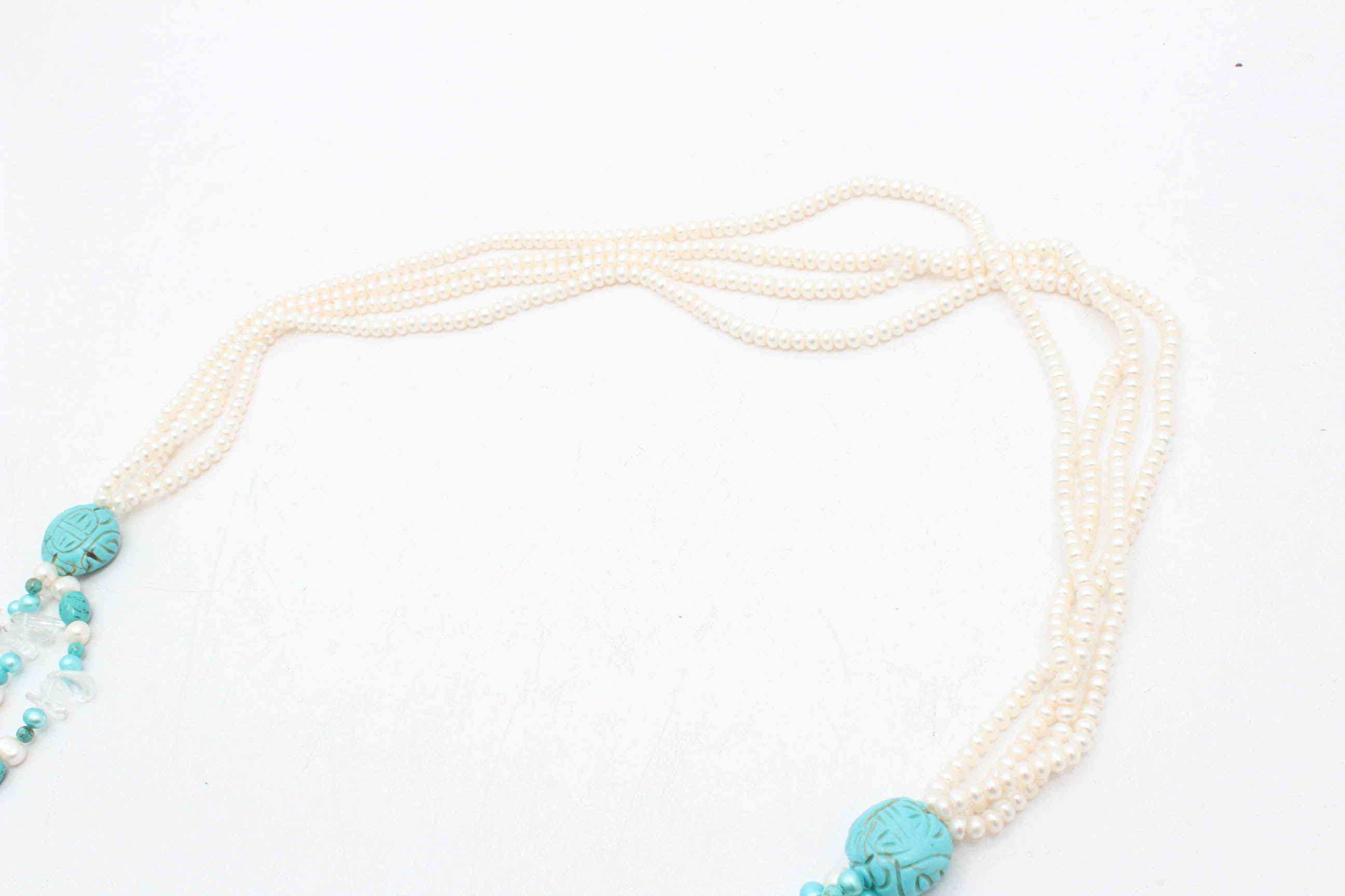 Cultured Freshwater Pearl and Synthetic Turquoise Necklace