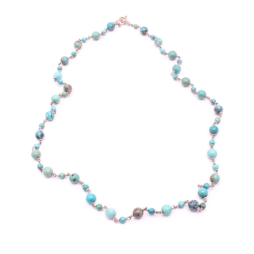 Sterling Silver Dyed Turquoise Beaded Necklace