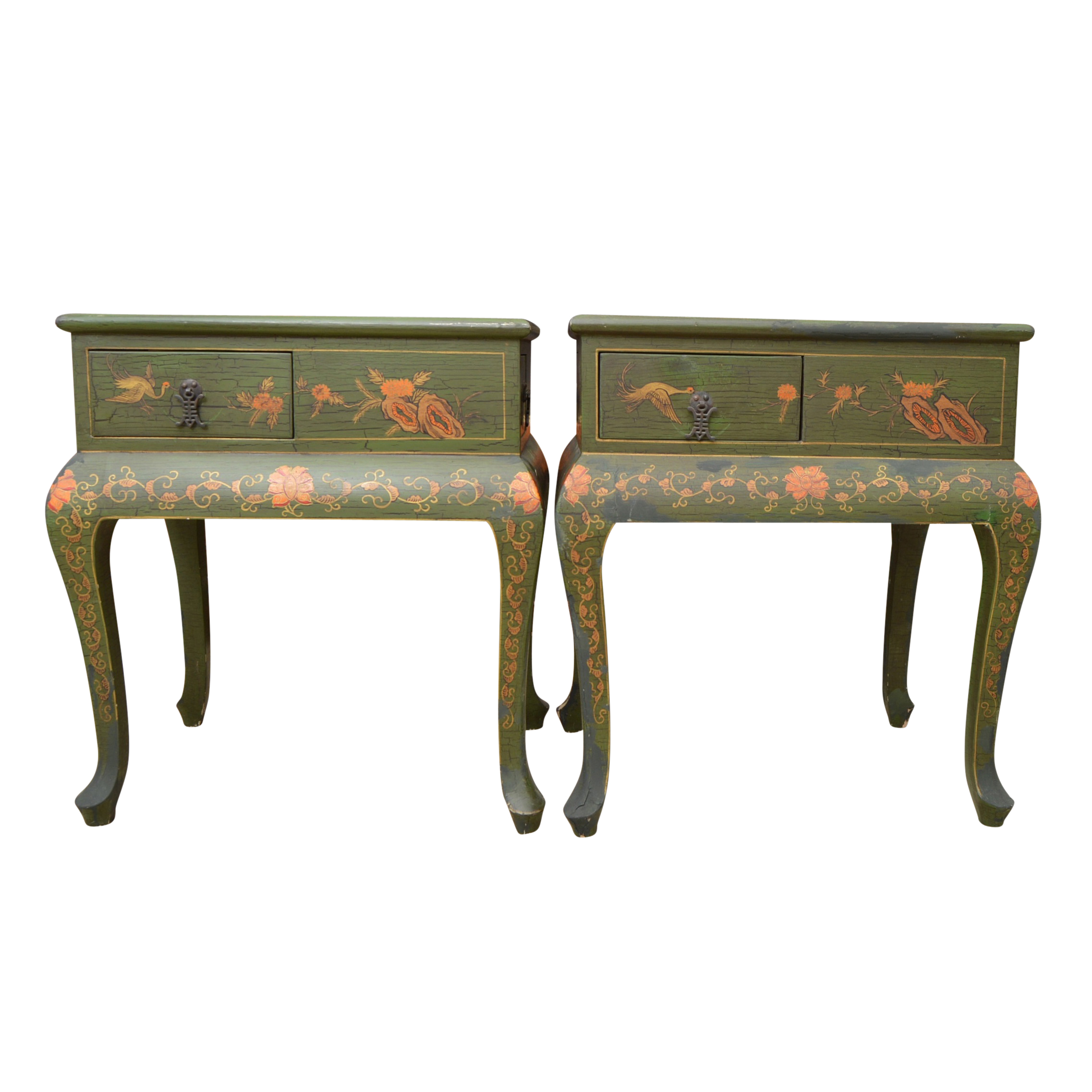 Matched Pair of Painted Asian Inspired Tables