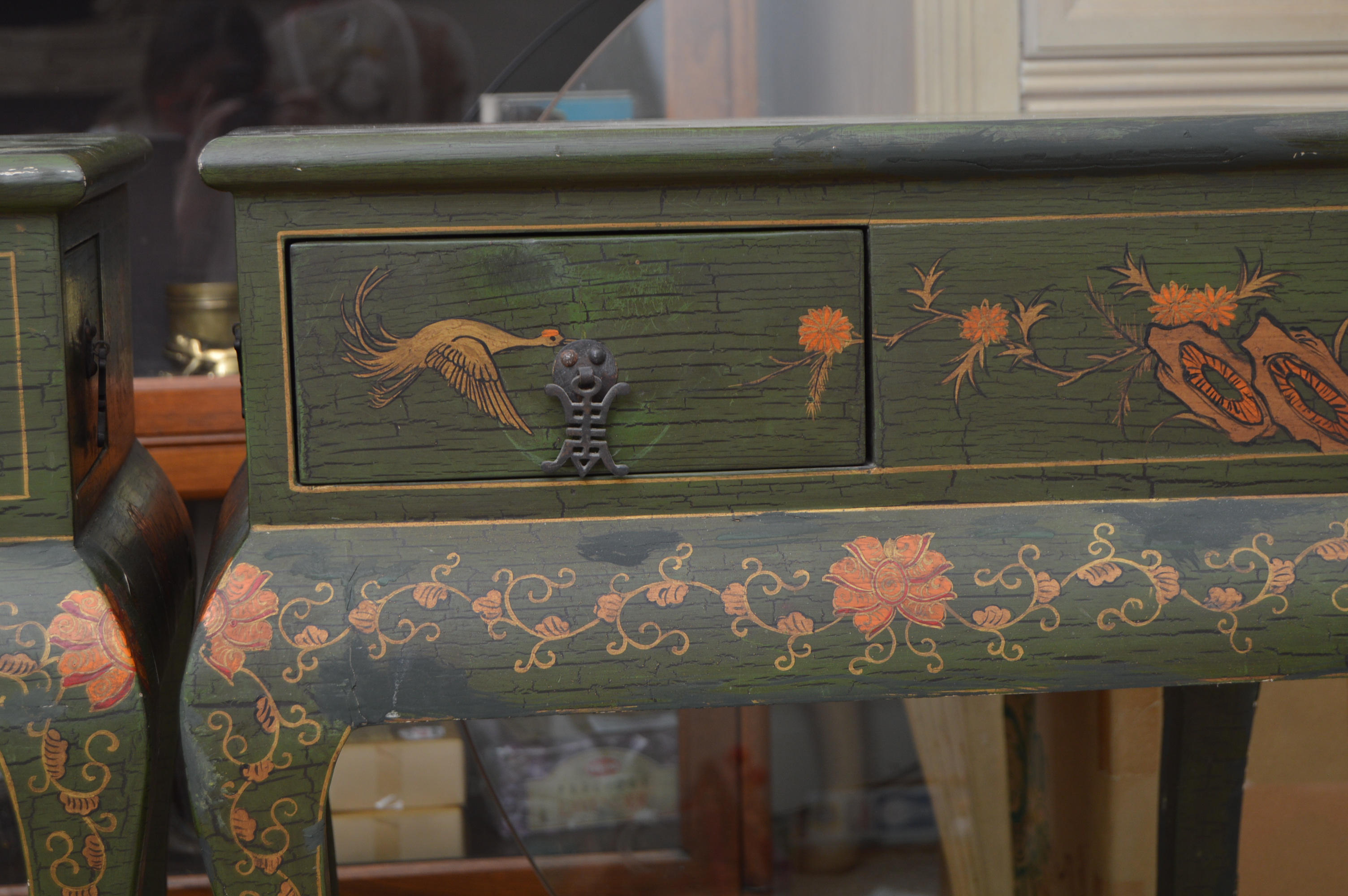 Matched Pair of Painted Asian Inspired Tables