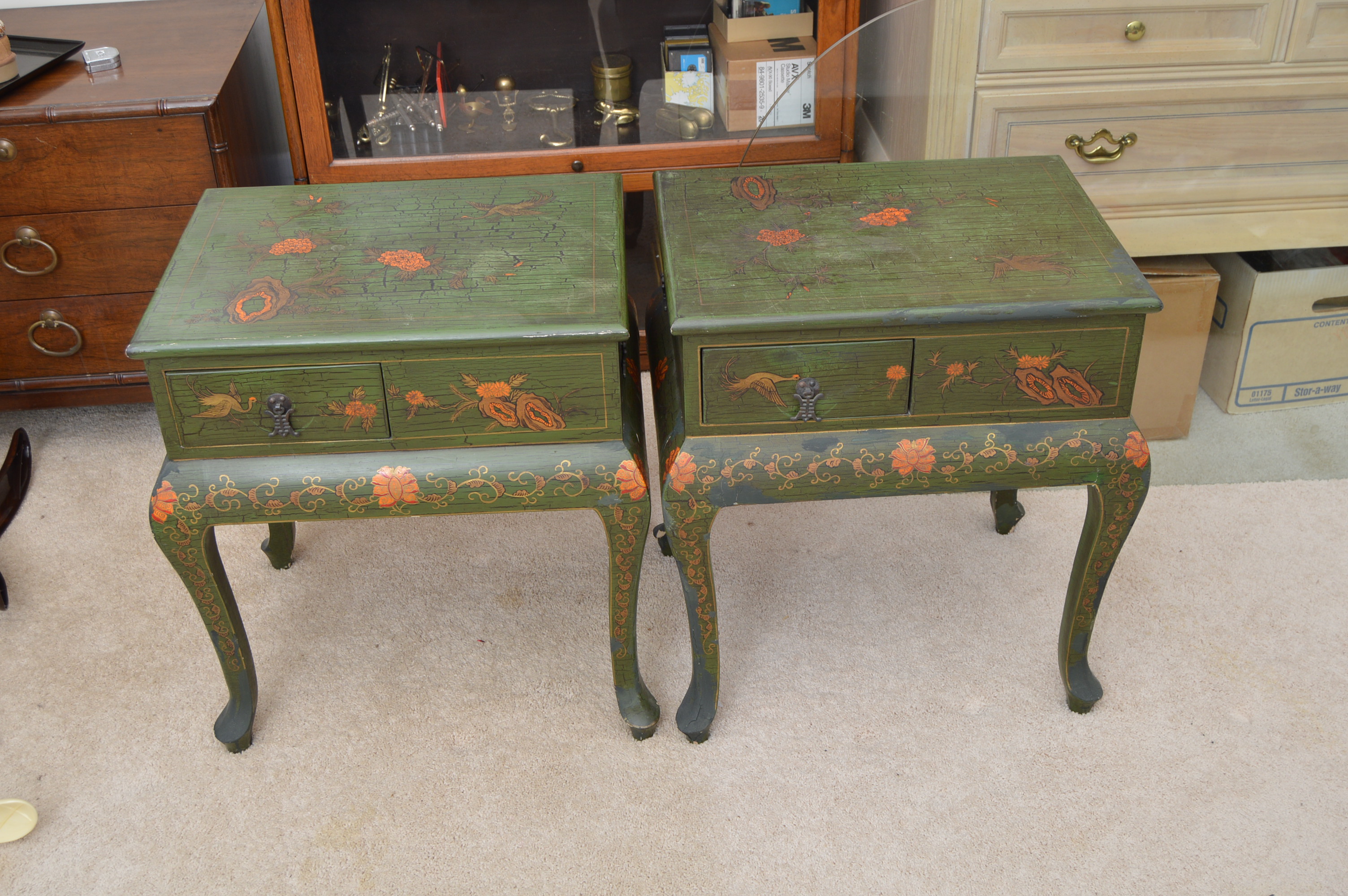 Matched Pair of Painted Asian Inspired Tables