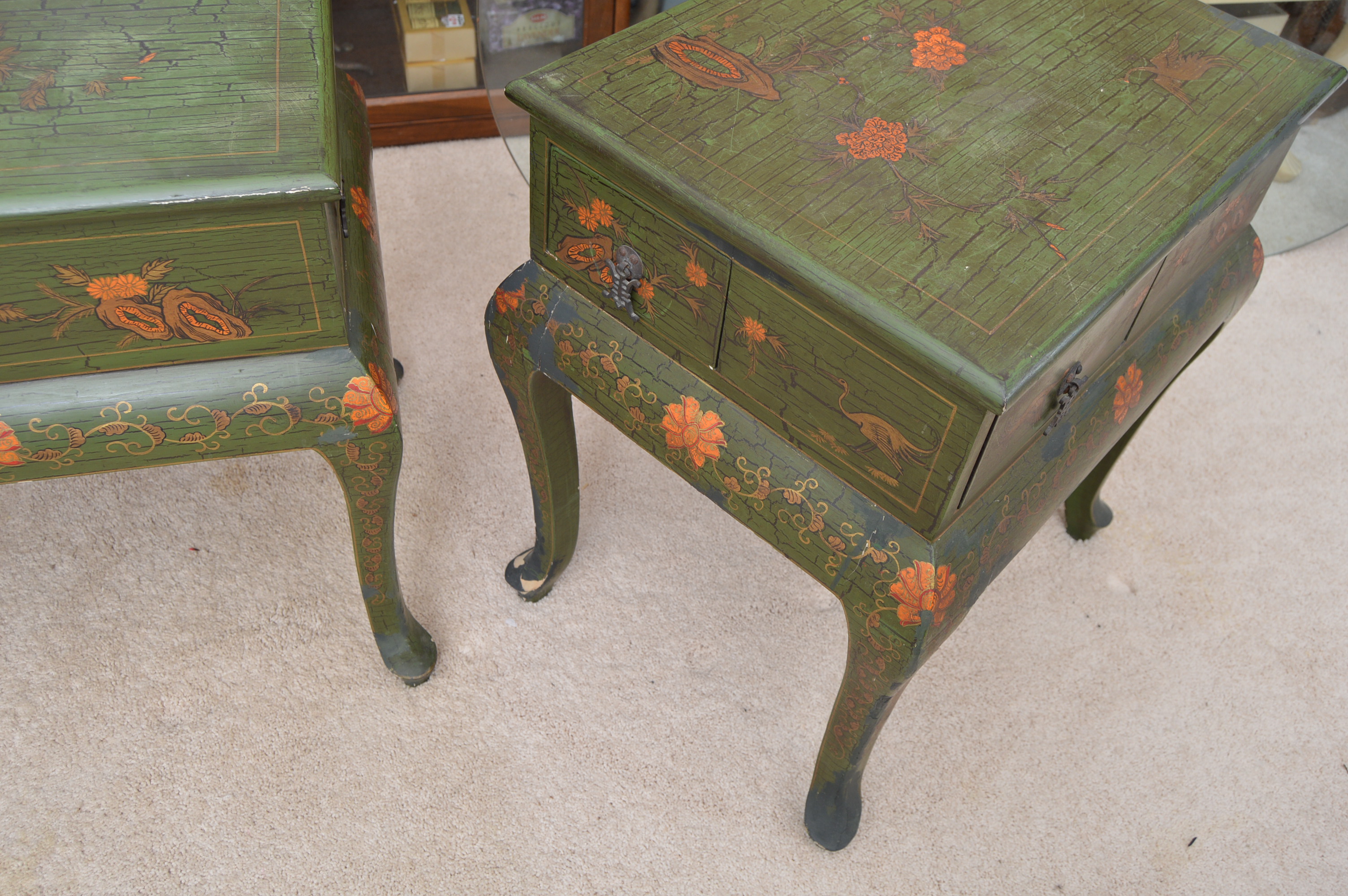 Matched Pair of Painted Asian Inspired Tables
