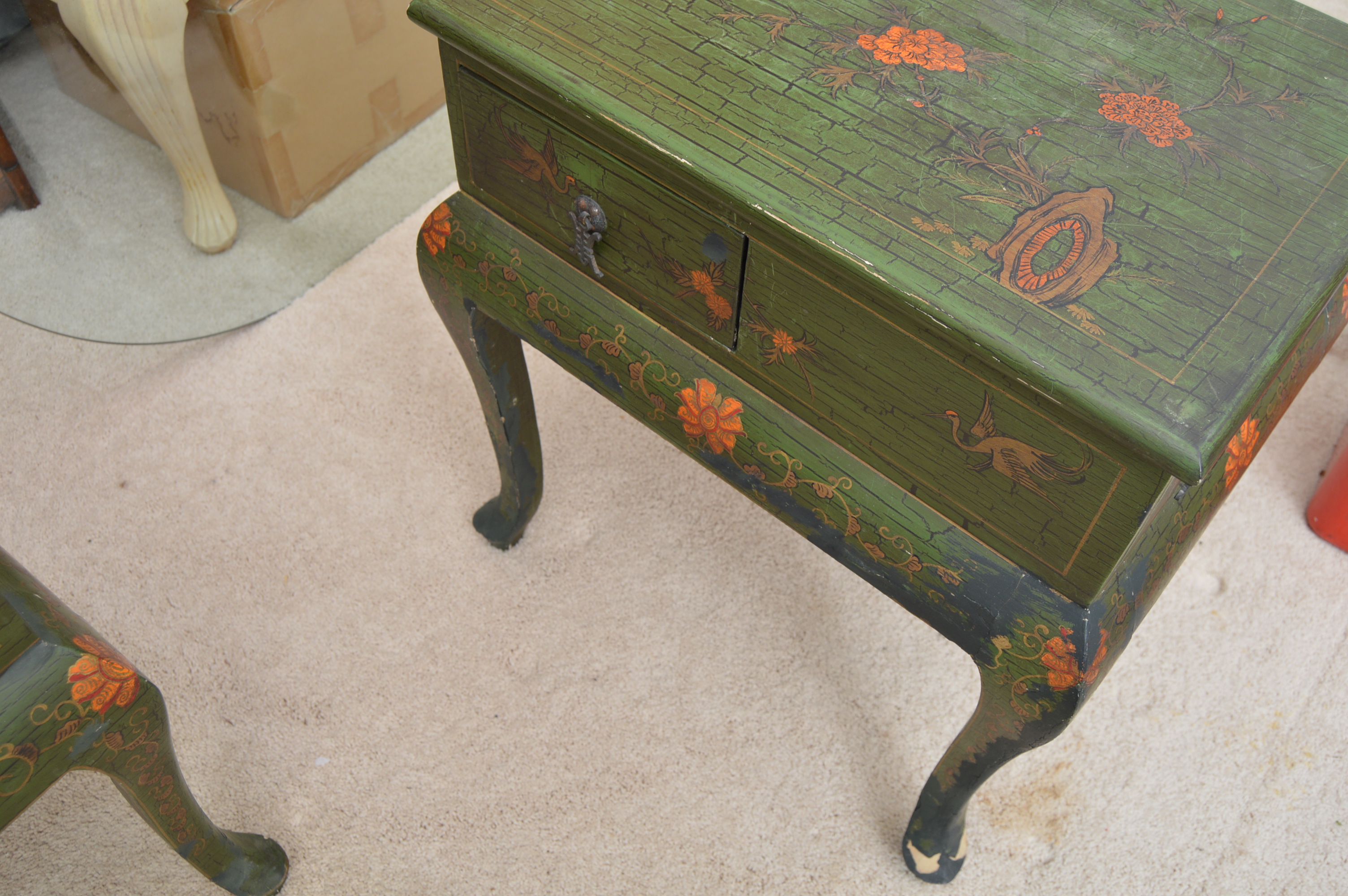 Matched Pair of Painted Asian Inspired Tables