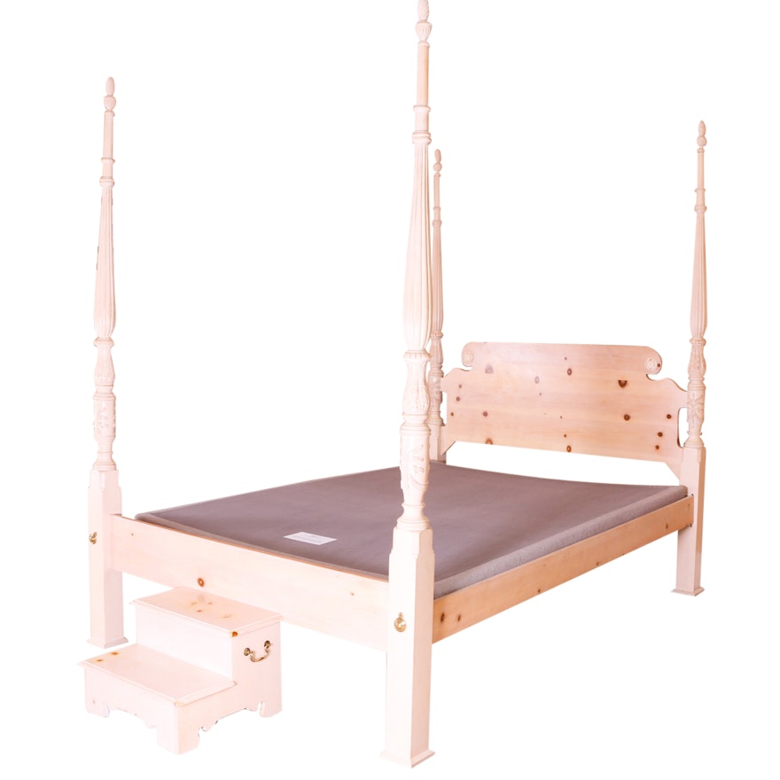 Pine Four Poster Bed with Stool