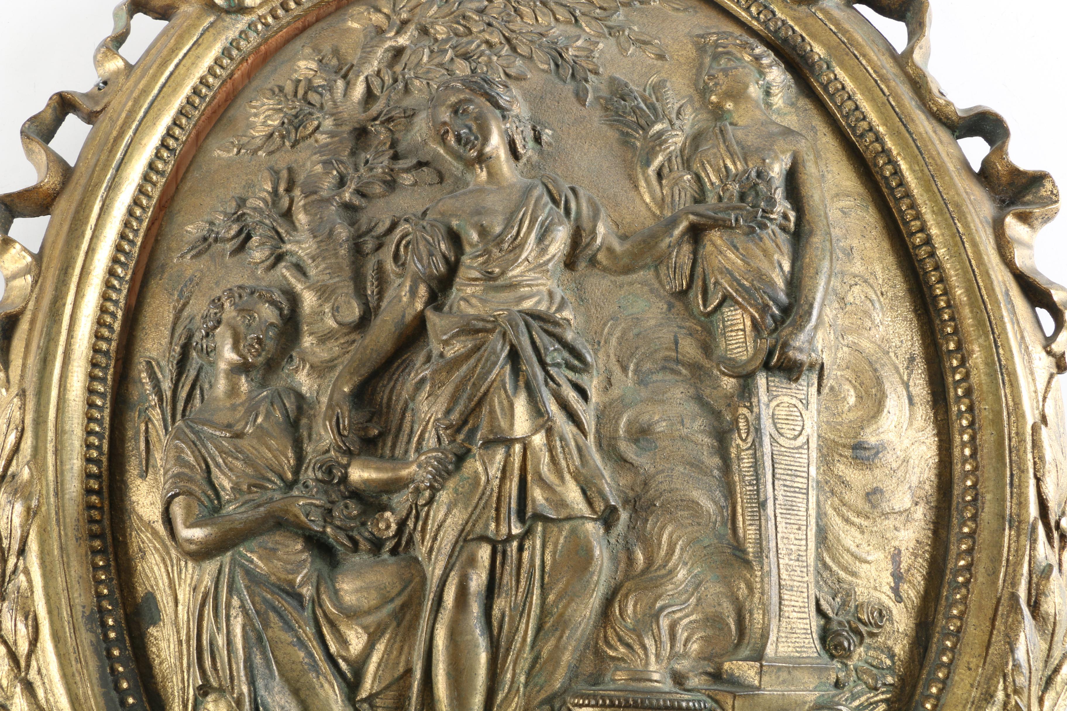 Brass Tone Wall Hanging in Relief of Classical Figures