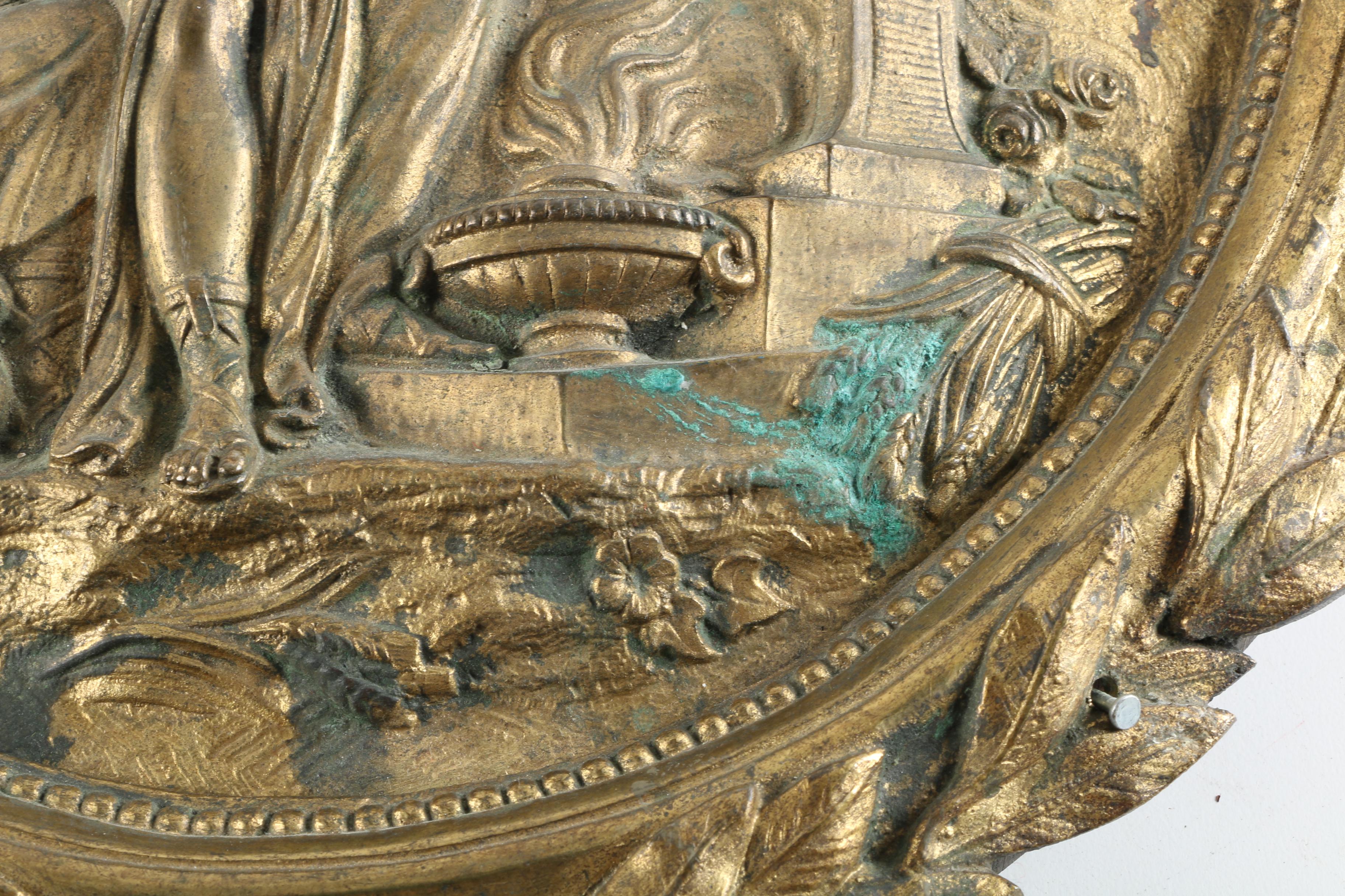 Brass Tone Wall Hanging in Relief of Classical Figures