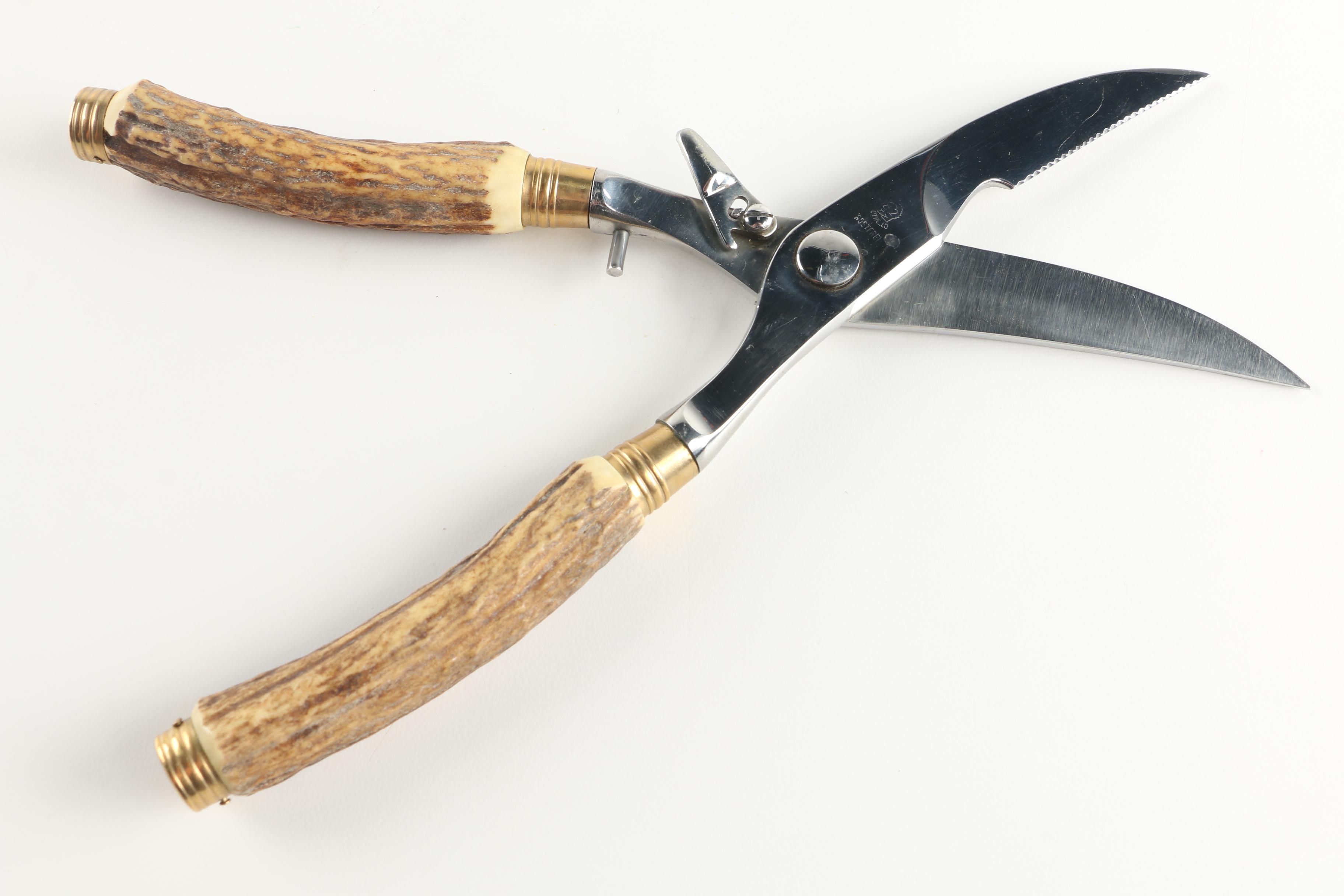 Anton Wingen Jr. German Antler Handled Stainless Steel Carving Set