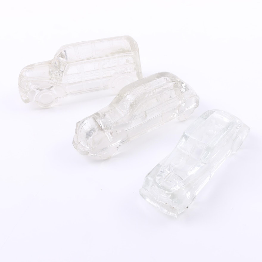Early 20th Century Pressed Glass Figural Car Candy Canisters