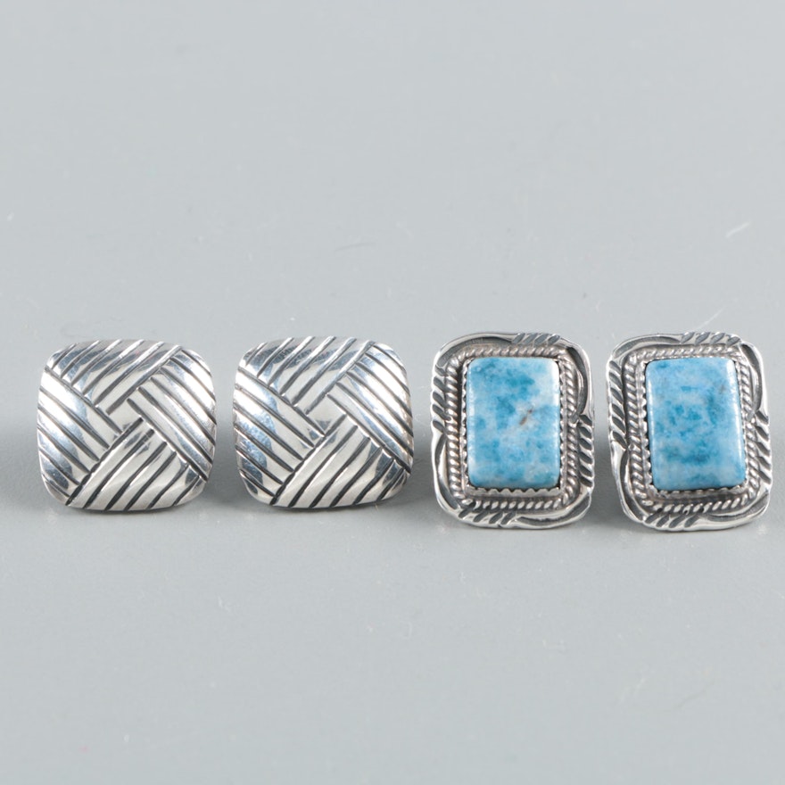 Sterling Silver Gemstone Earrings Including Leonard Schmallie Navajo Diné