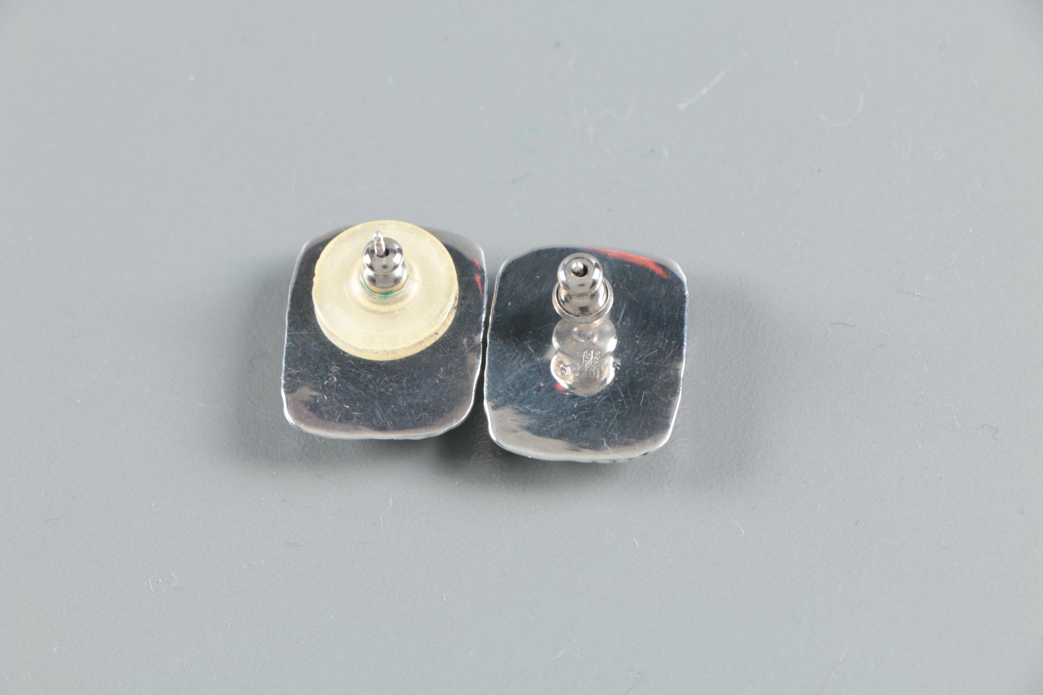 Sterling Silver Gemstone Earrings Including Leonard Schmallie Navajo Diné