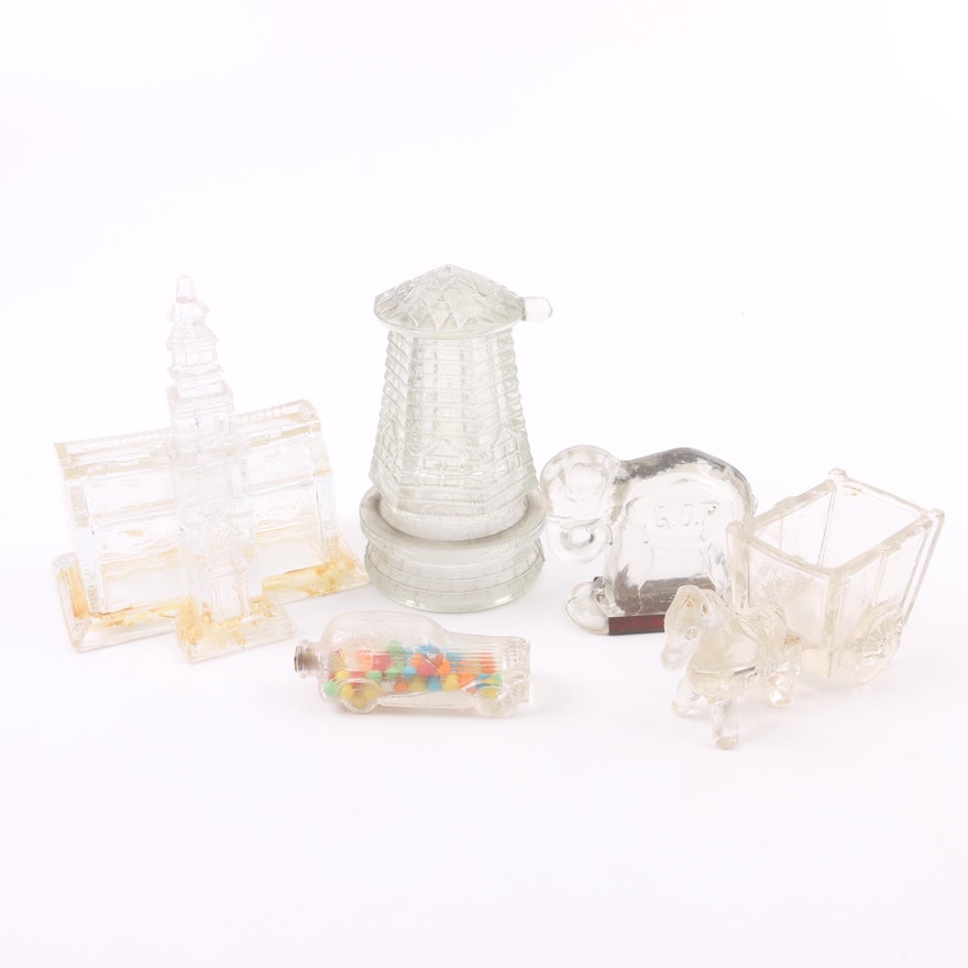Vintage Pressed Glass Figural Candy Canisters