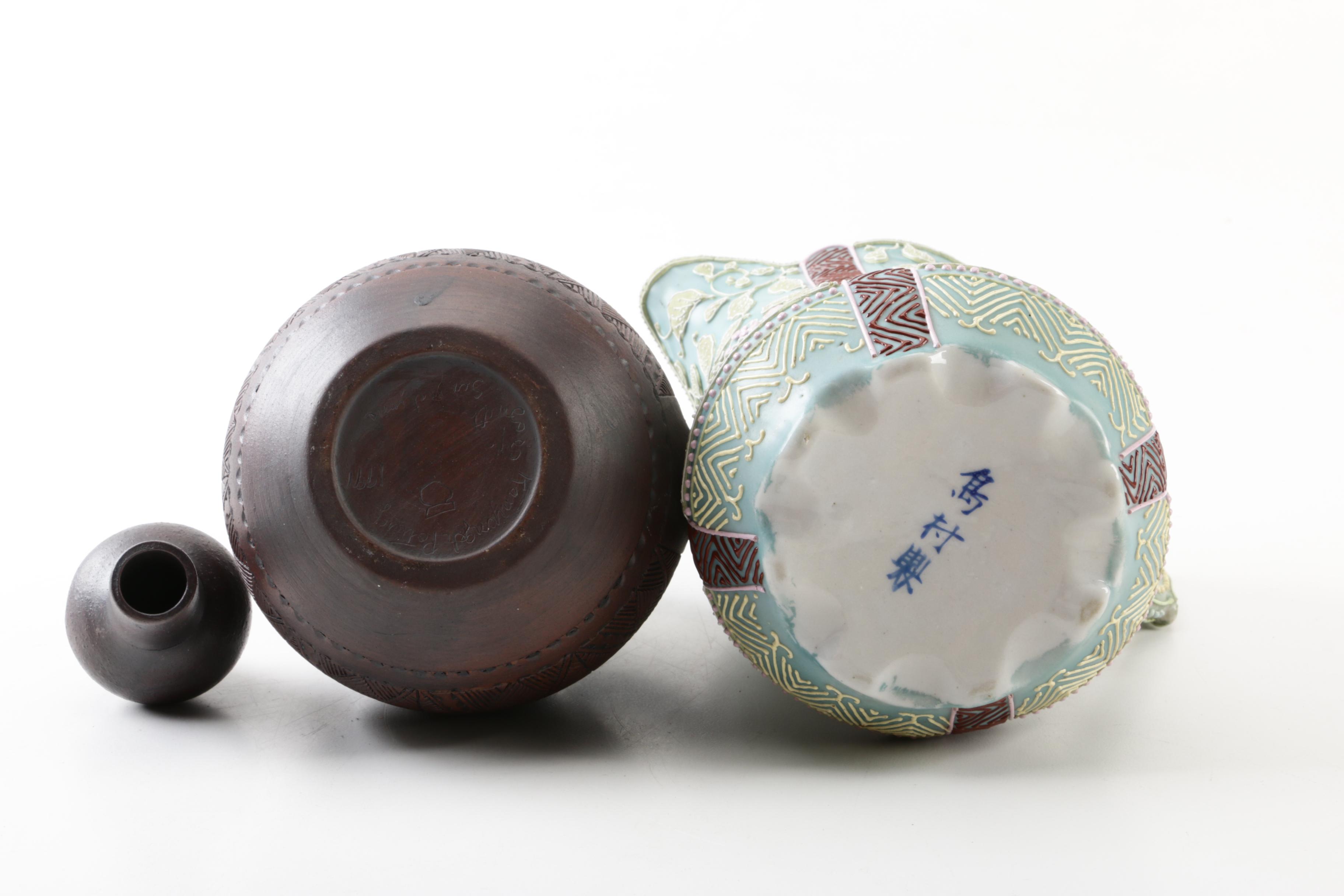 Six Nations Kanyengeh Handmade Pottery Vessel and East Asian Moriage Pitcher