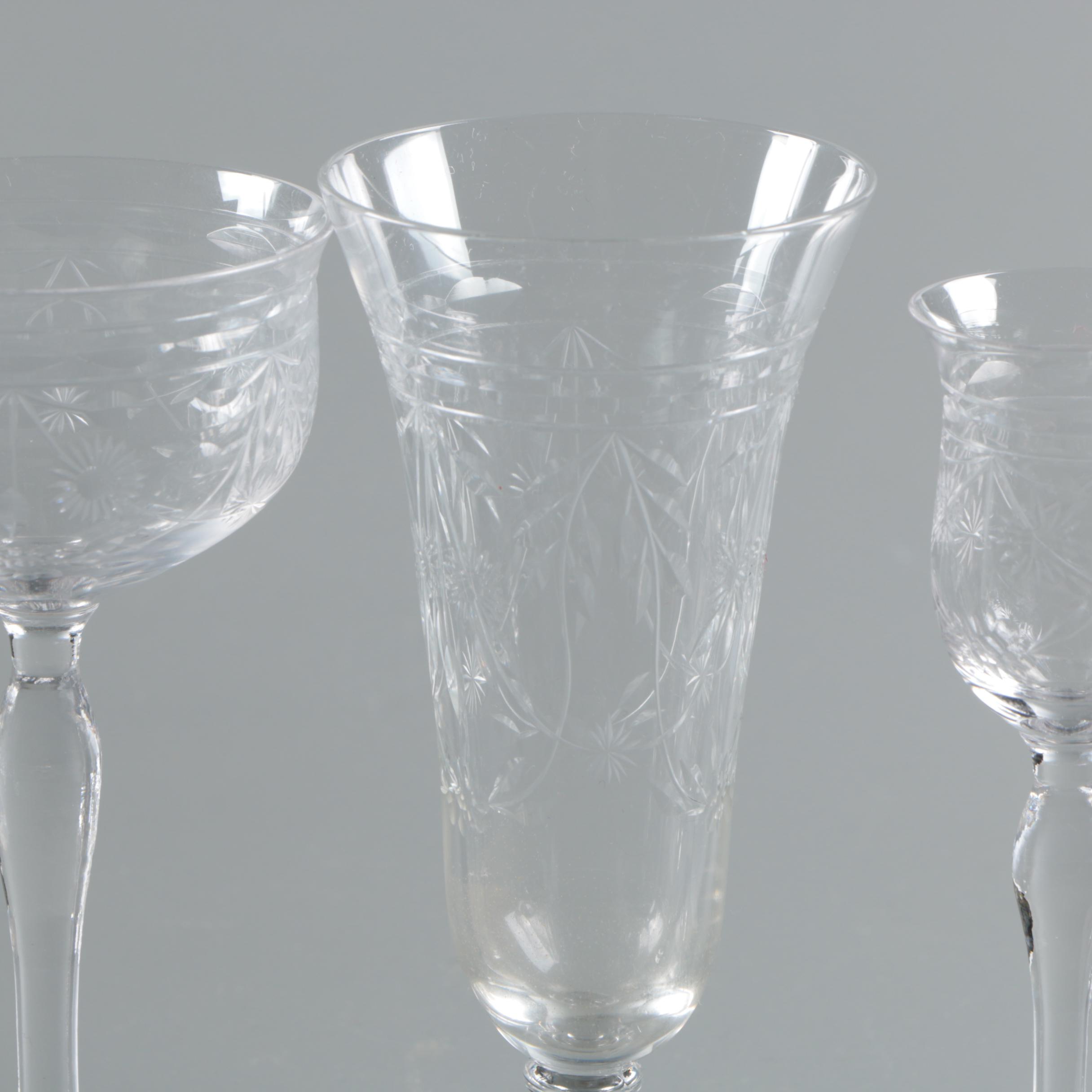 Vintage Floral Cut Glass Stemware and Finger Bowls