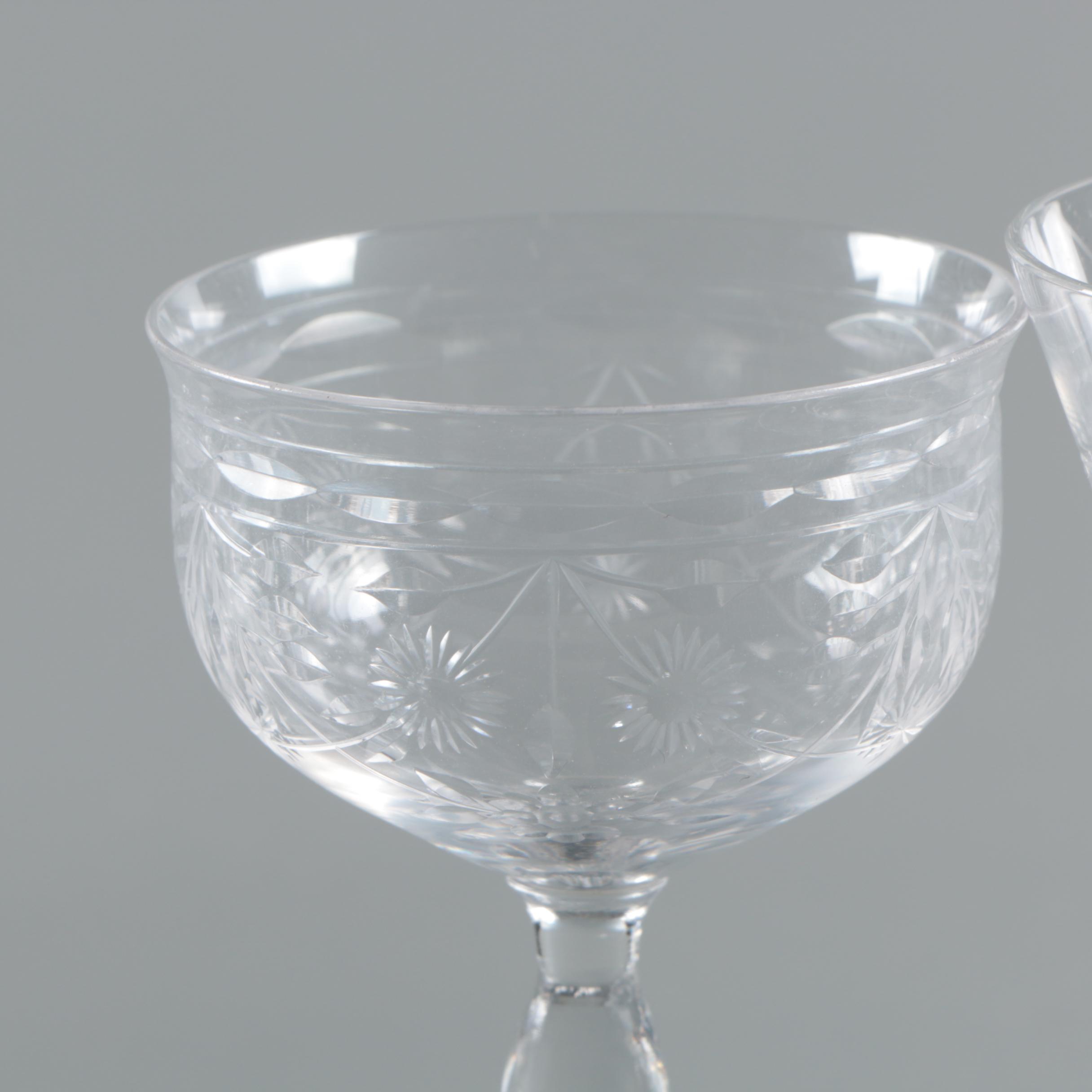 Vintage Floral Cut Glass Stemware and Finger Bowls