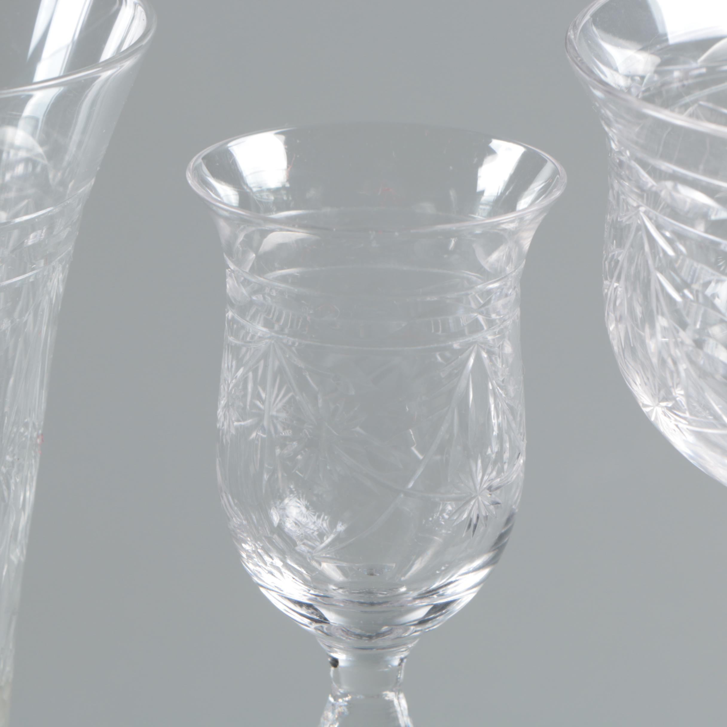 Vintage Floral Cut Glass Stemware and Finger Bowls