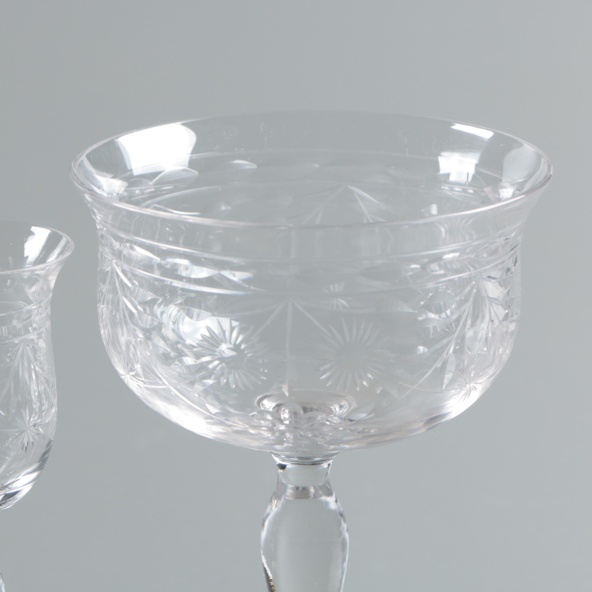 Vintage Floral Cut Glass Stemware and Finger Bowls