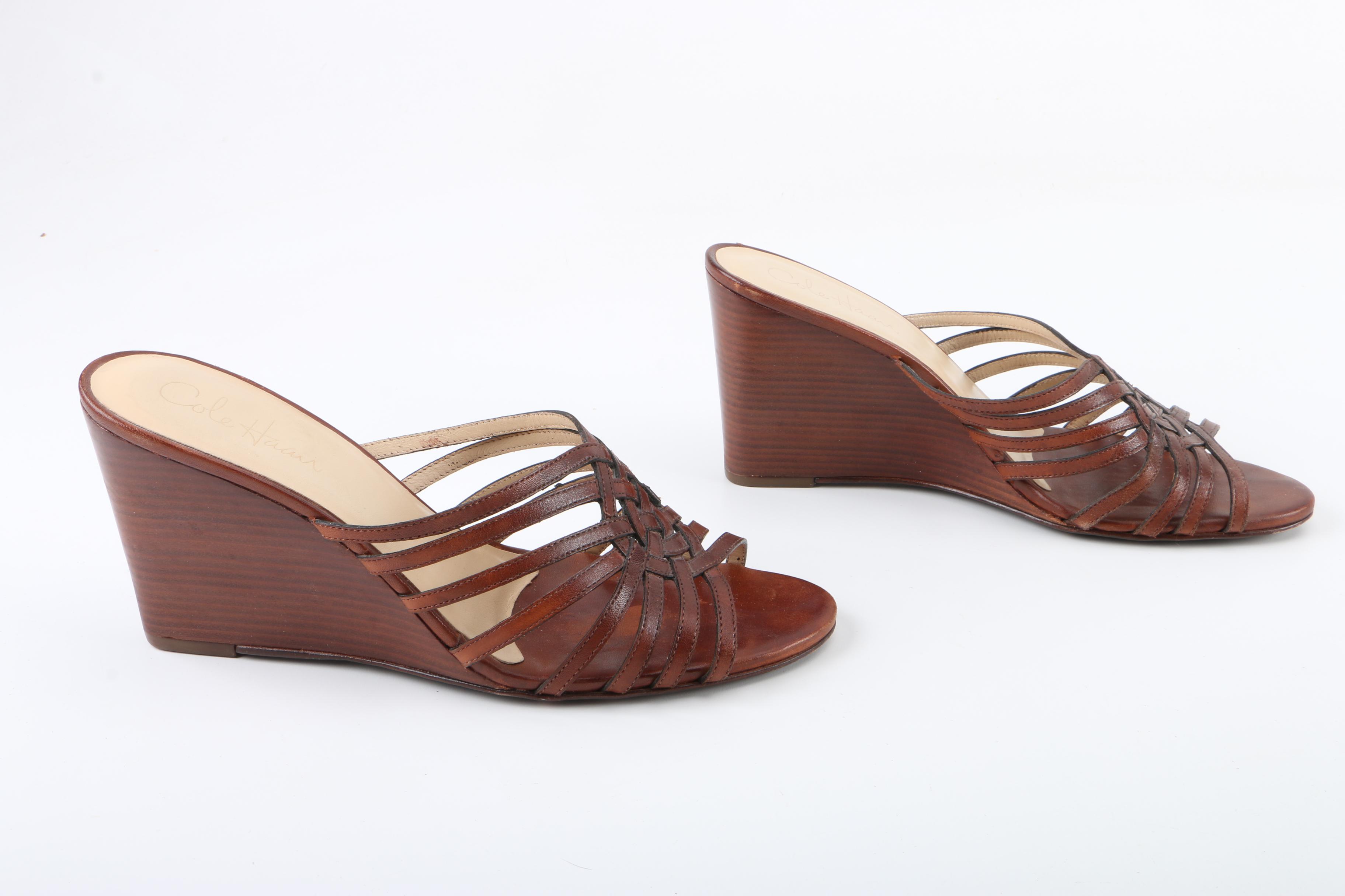 Women's Cole Haan Nike Air Brown Leather Wedge Sandals