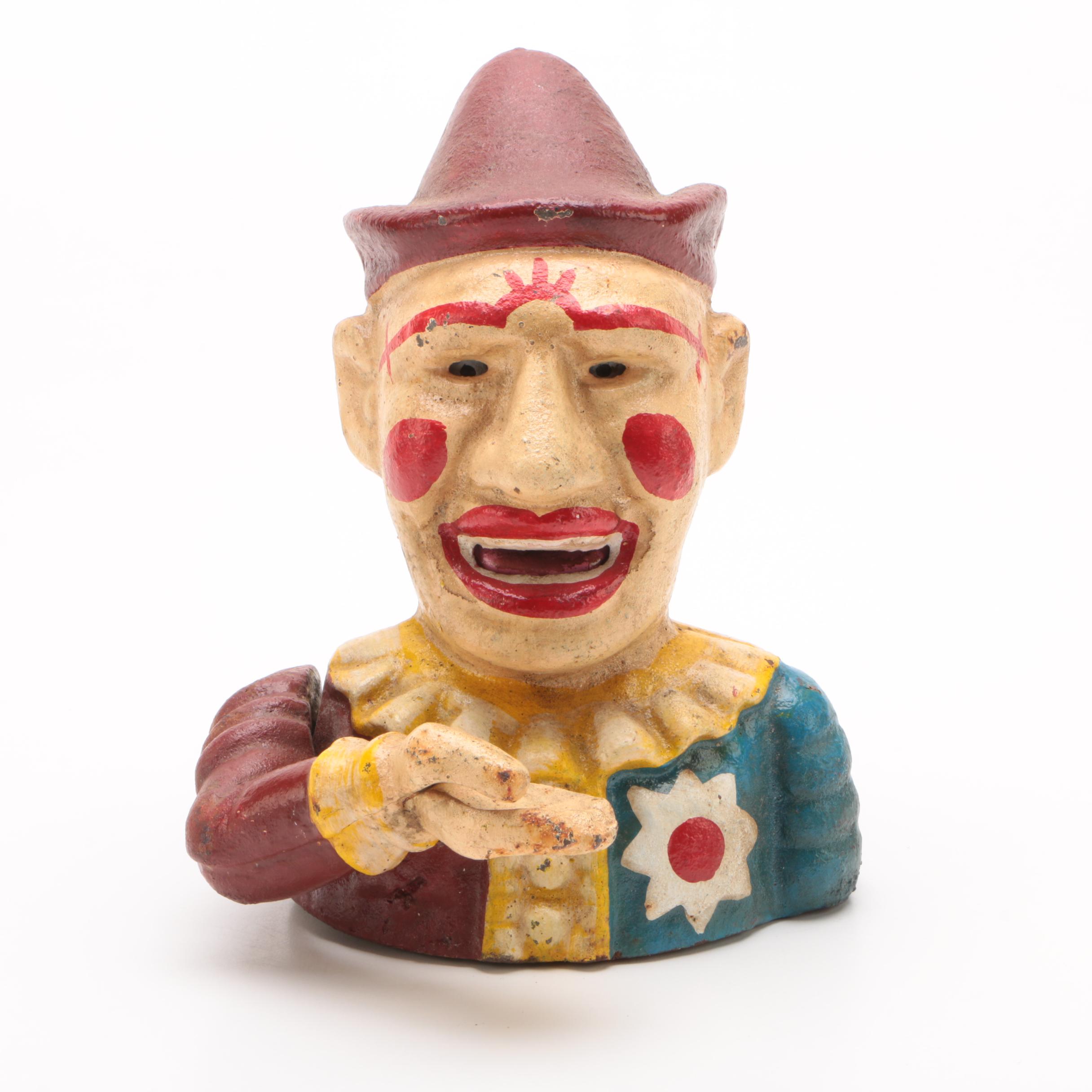 Cast Iron Mechanical Clown Coin Bank