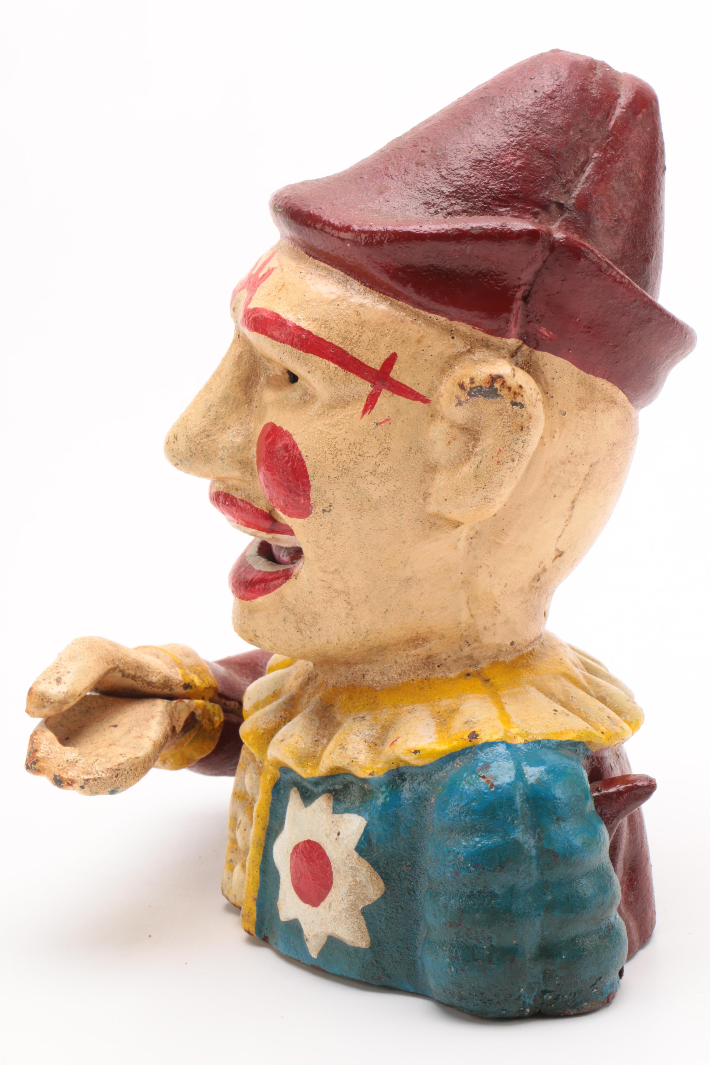 Cast Iron Mechanical Clown Coin Bank