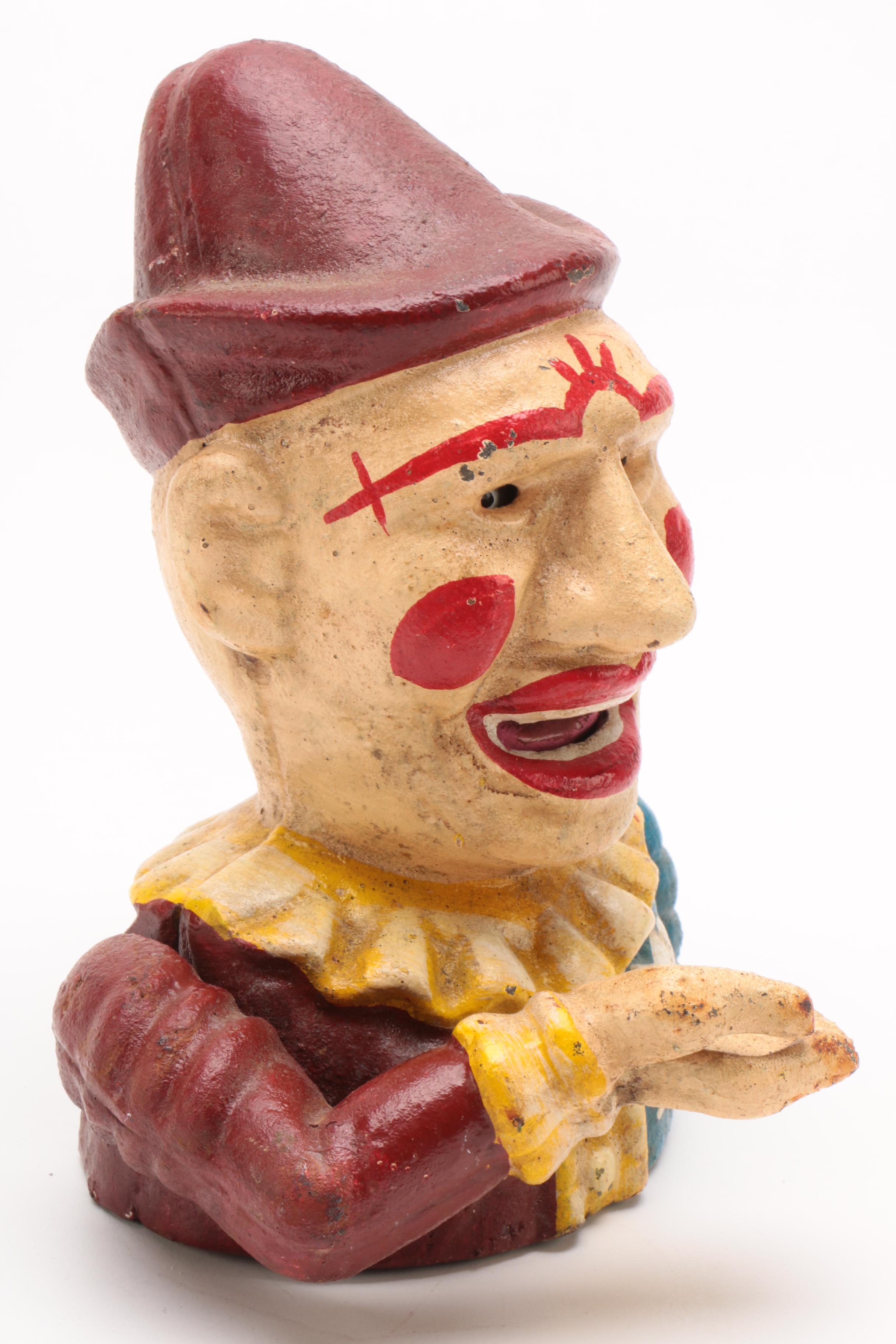 Cast Iron Mechanical Clown Coin Bank