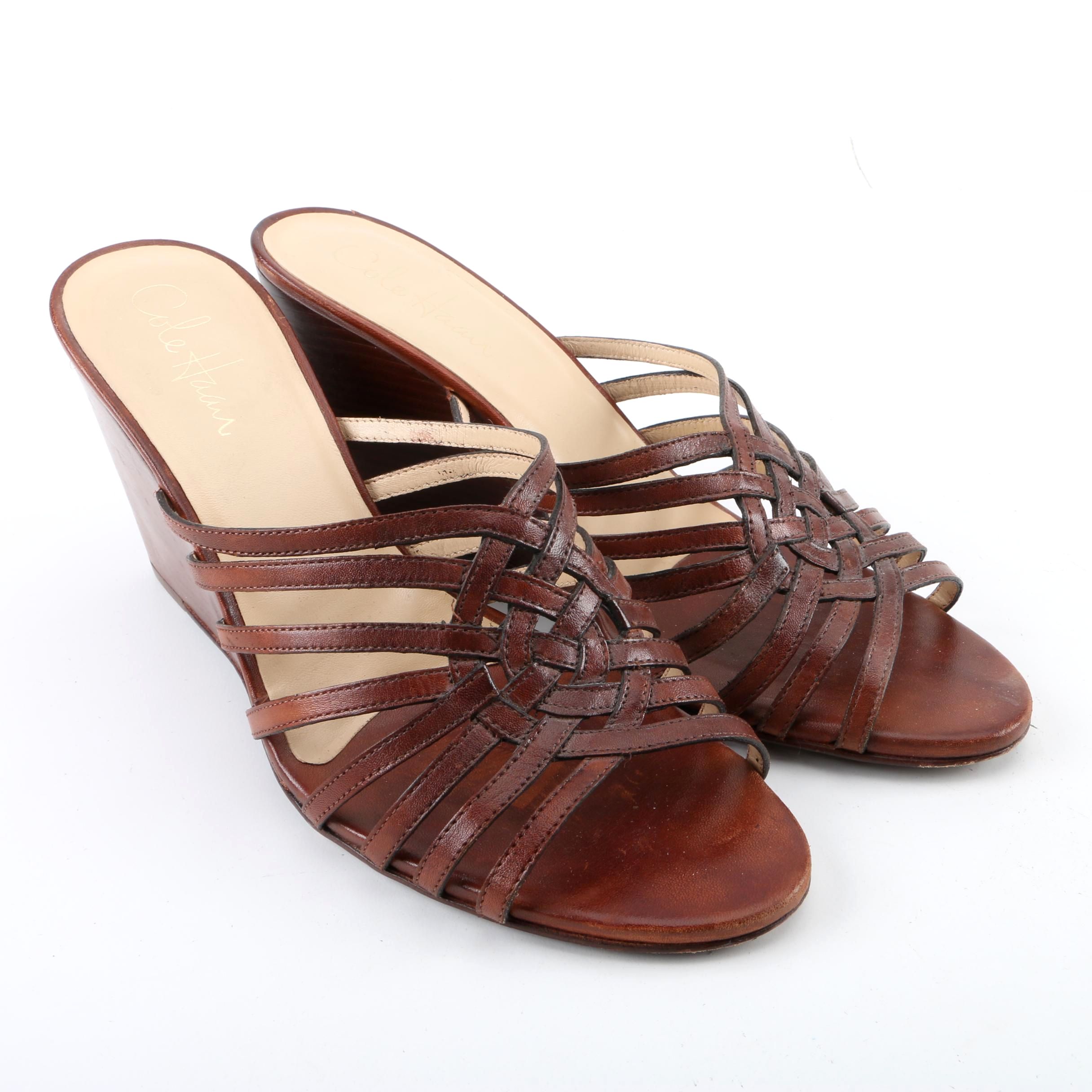 Women's Cole Haan Nike Air Brown Leather Wedge Sandals