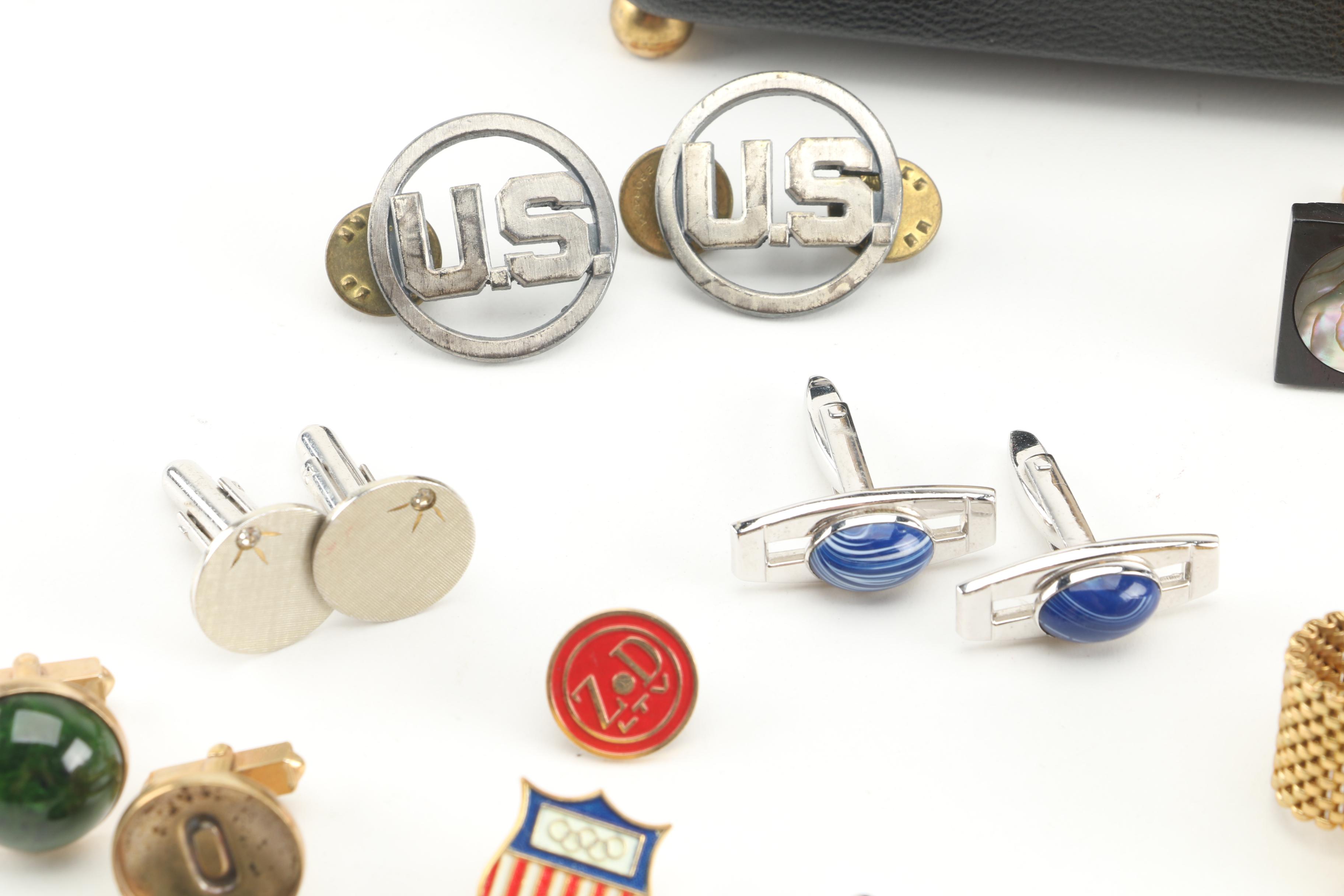 Vintage Cufflinks in Case Featuring Abalone, Hematite and More