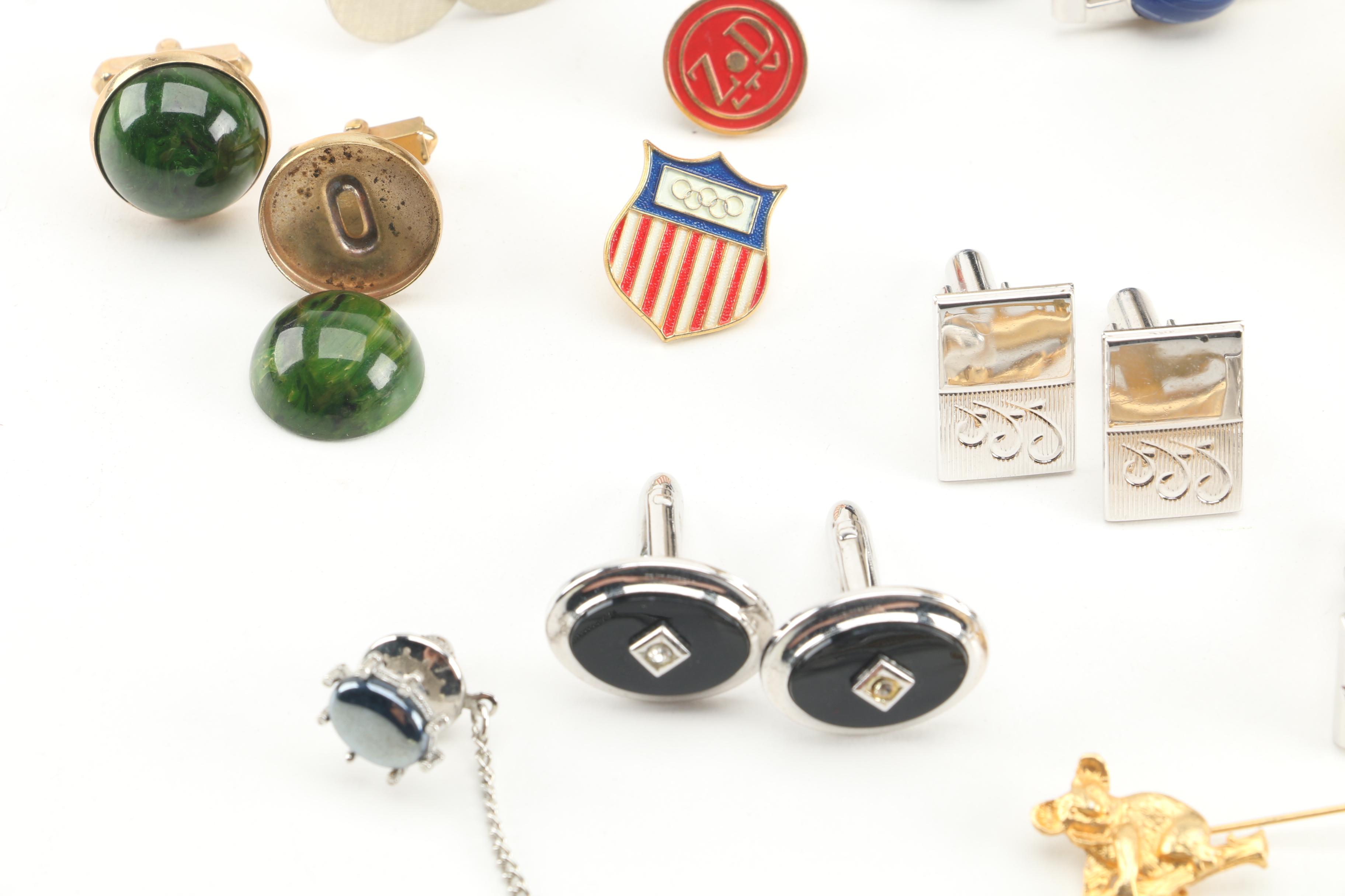 Vintage Cufflinks in Case Featuring Abalone, Hematite and More
