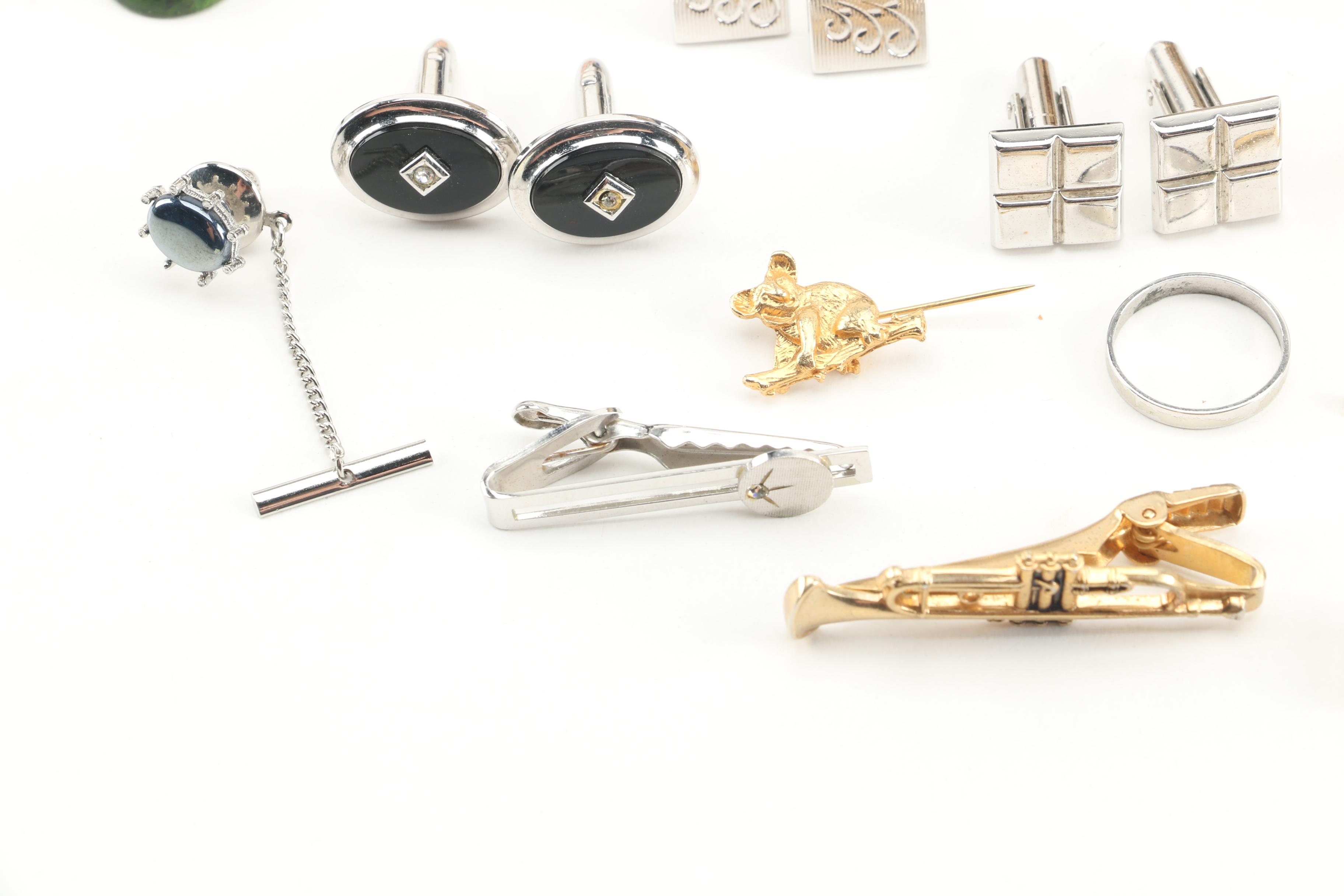 Vintage Cufflinks in Case Featuring Abalone, Hematite and More