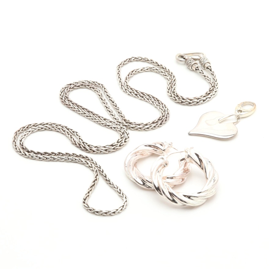 Sterling Silver Jewelry Including Suarti Necklace and Milor 950 Silver Earrings