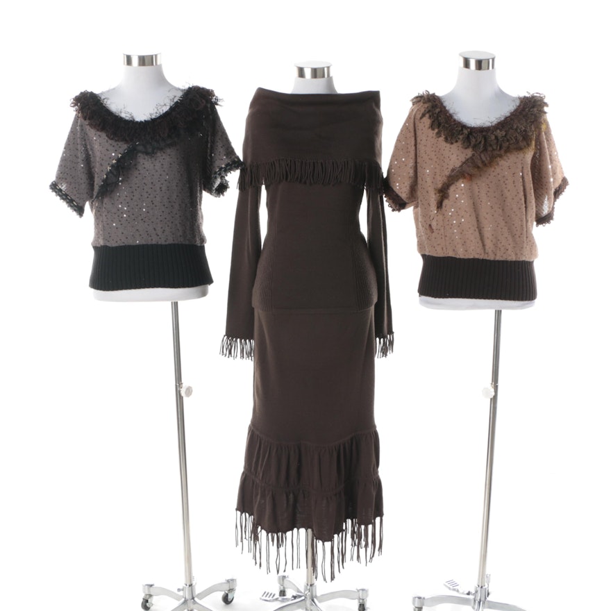 Colette Mordo Fringed Knit Ensemble and Forla Paris Sweaters