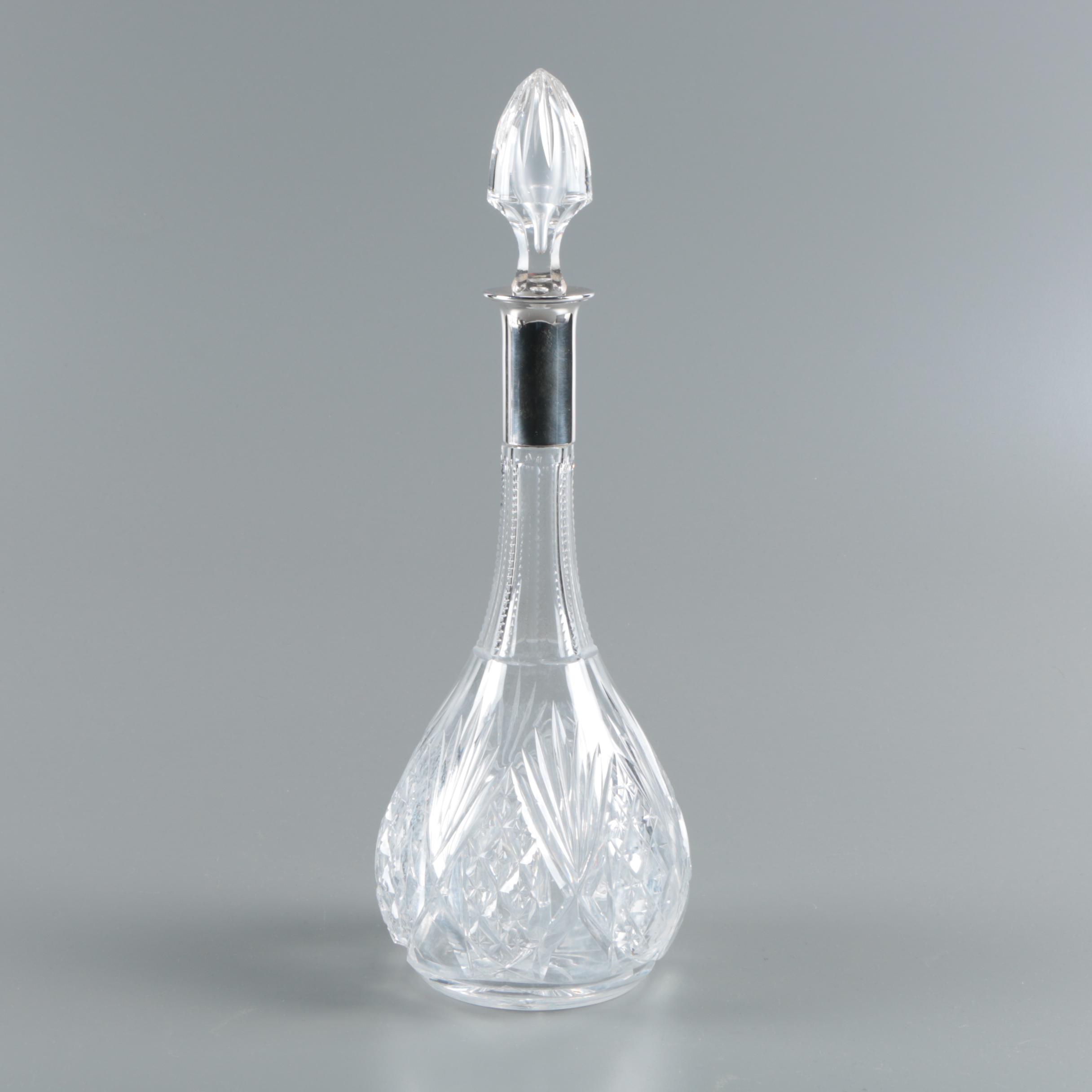 Theodore Müller German 800 Silver Rimmed Cut Crystal Decanter