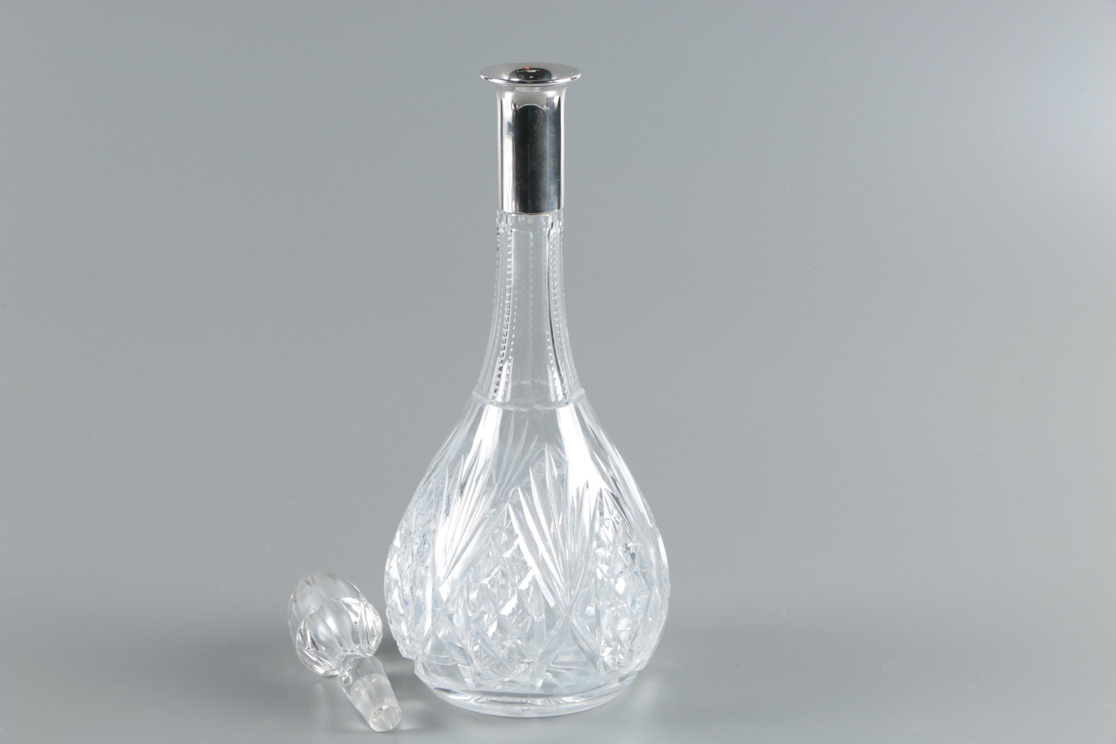 Theodore Müller German 800 Silver Rimmed Cut Crystal Decanter