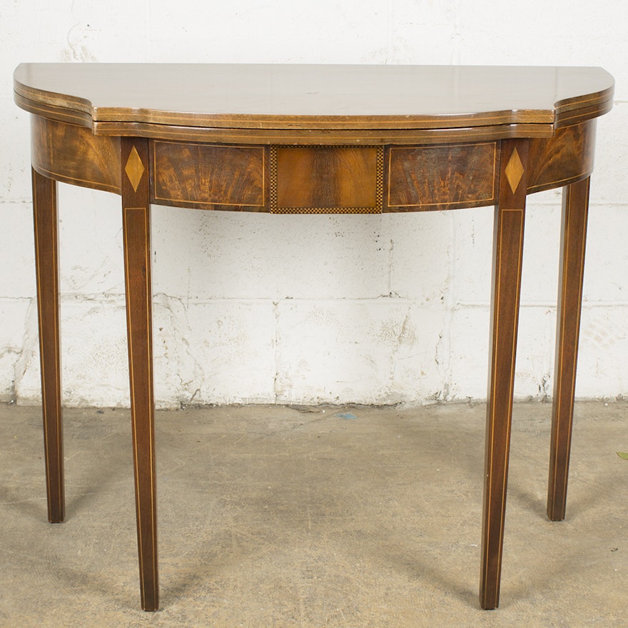 Vintage Sheraton Style Mahogany Veneer Card Table