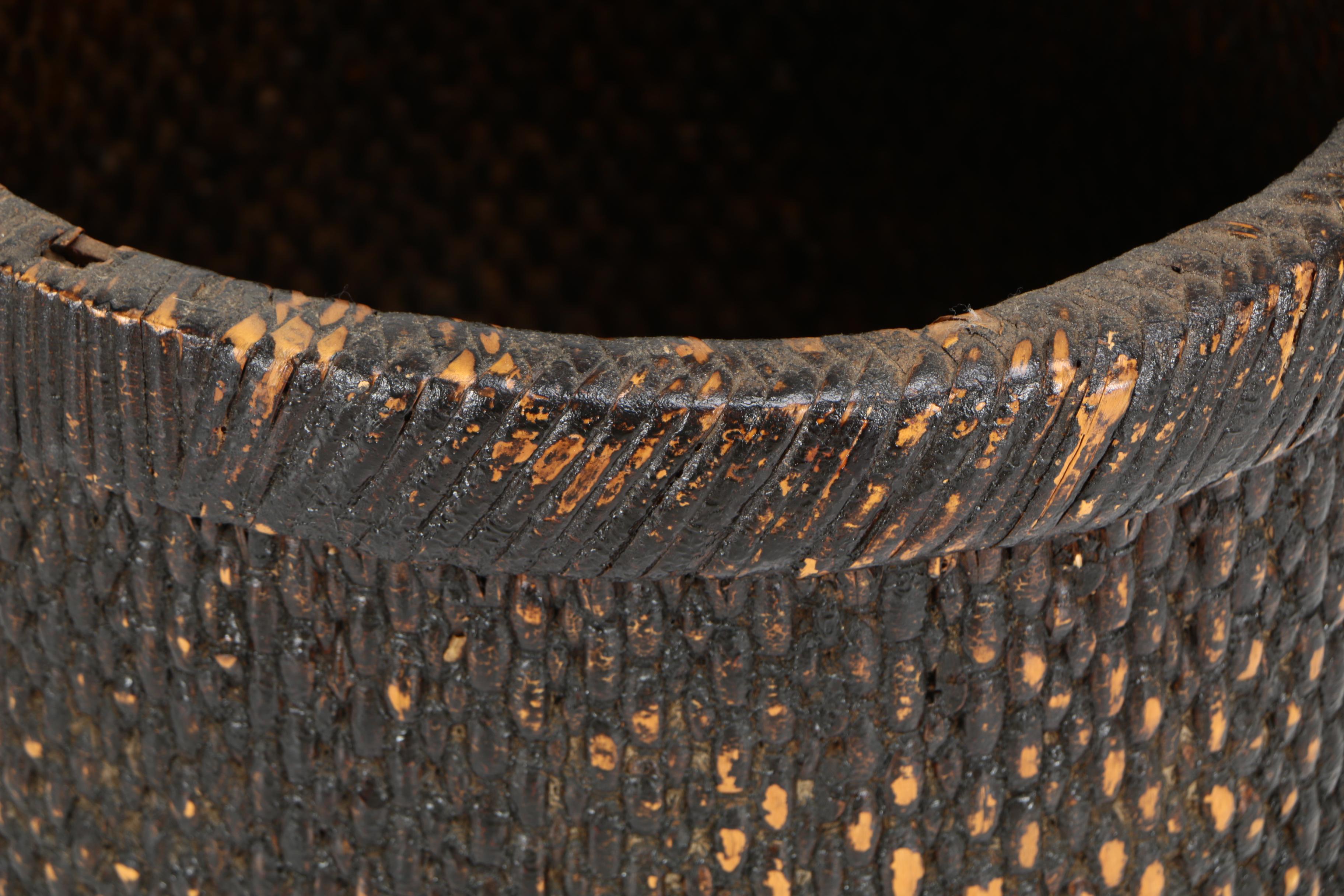 Vintage Chinese Rice Basket with Bamboo Handle