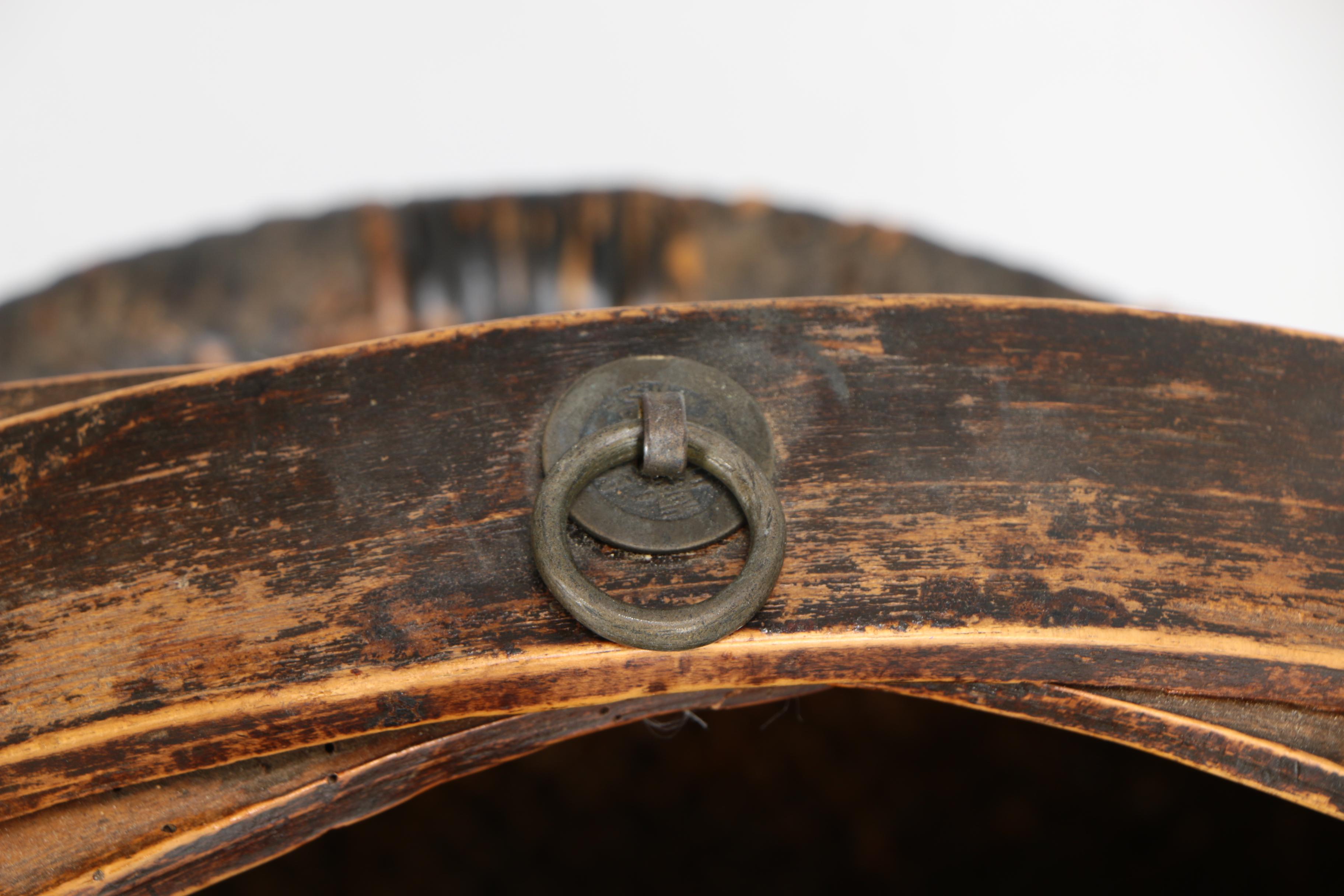 Vintage Chinese Rice Basket with Bamboo Handle