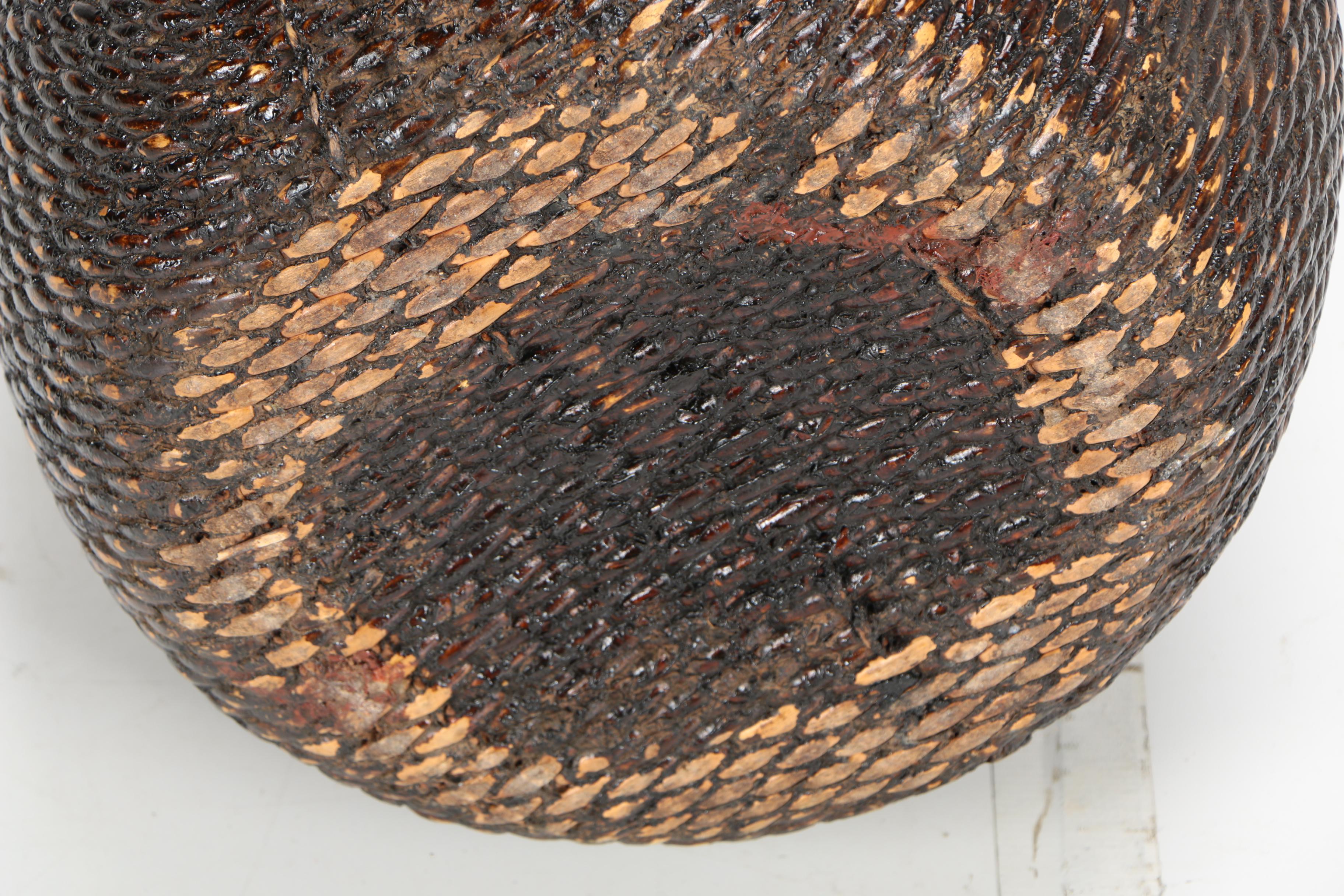 Vintage Chinese Rice Basket with Bamboo Handle