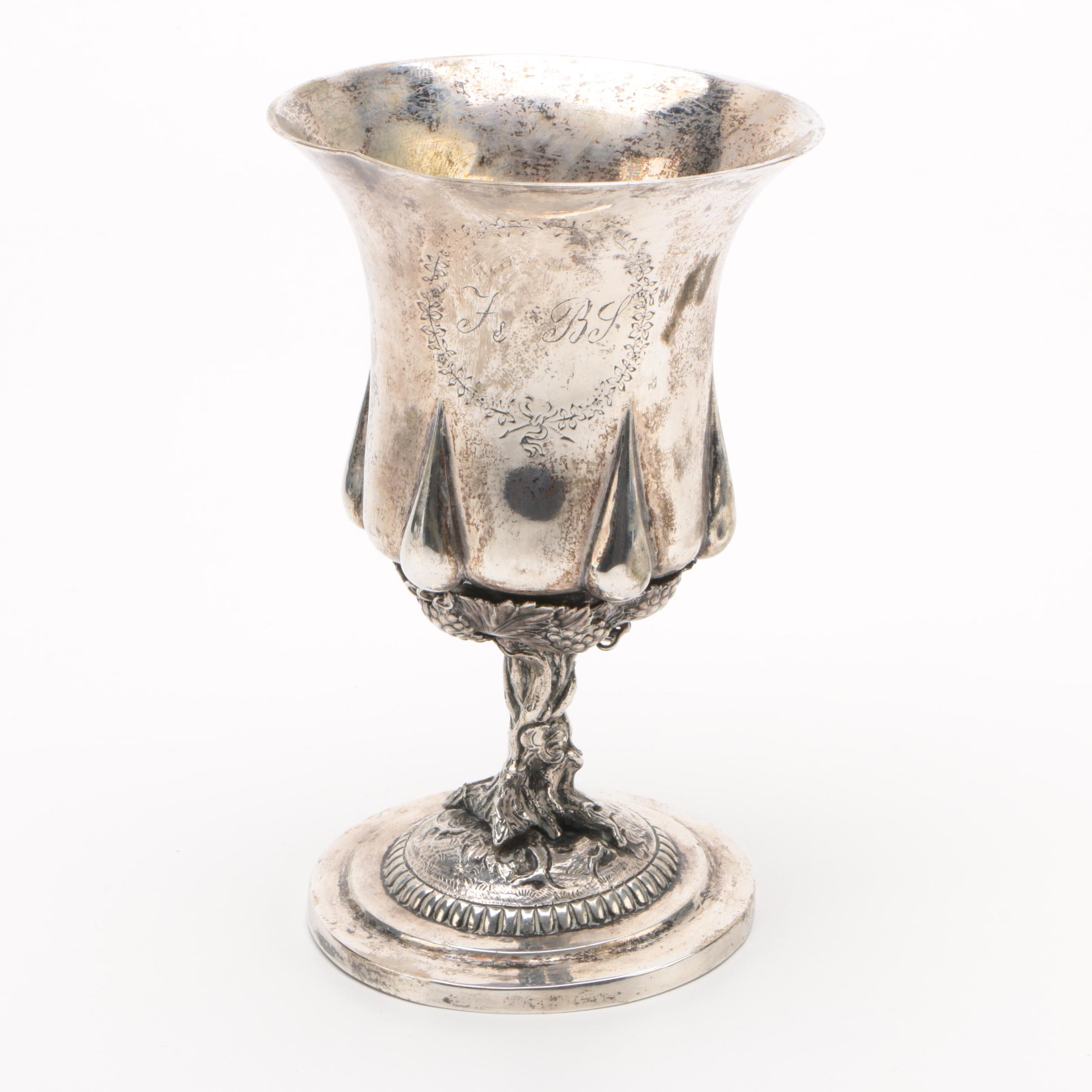 19th Century W. Zeitz German 750 Silver Grapevine Motif Goblet