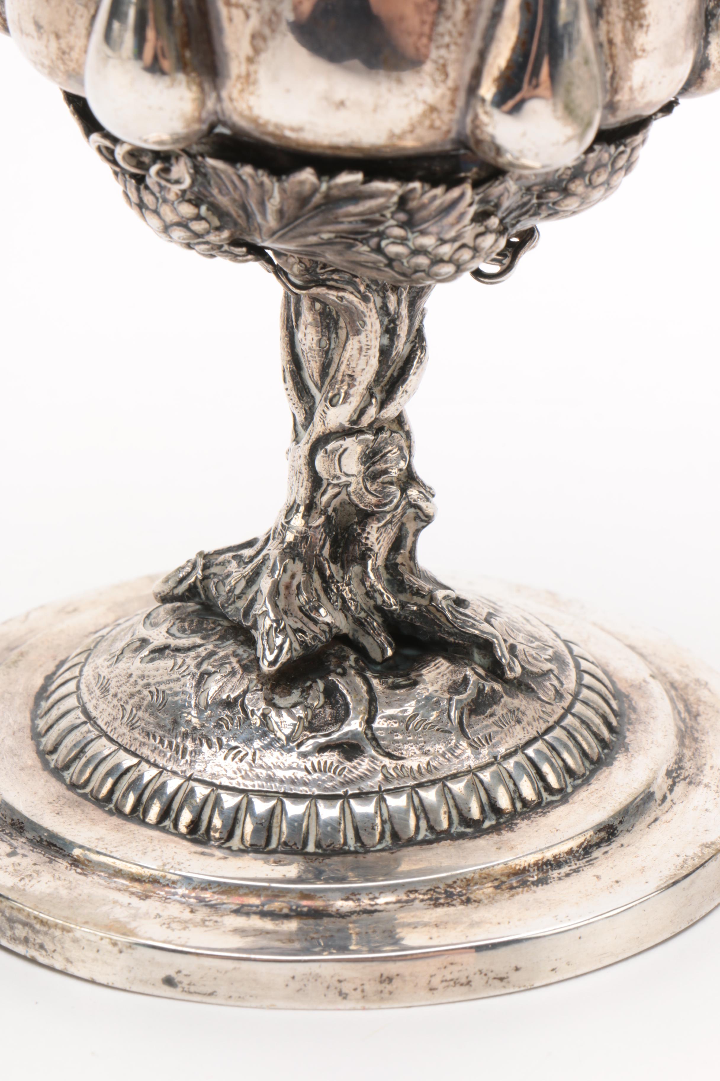 19th Century W. Zeitz German 750 Silver Grapevine Motif Goblet
