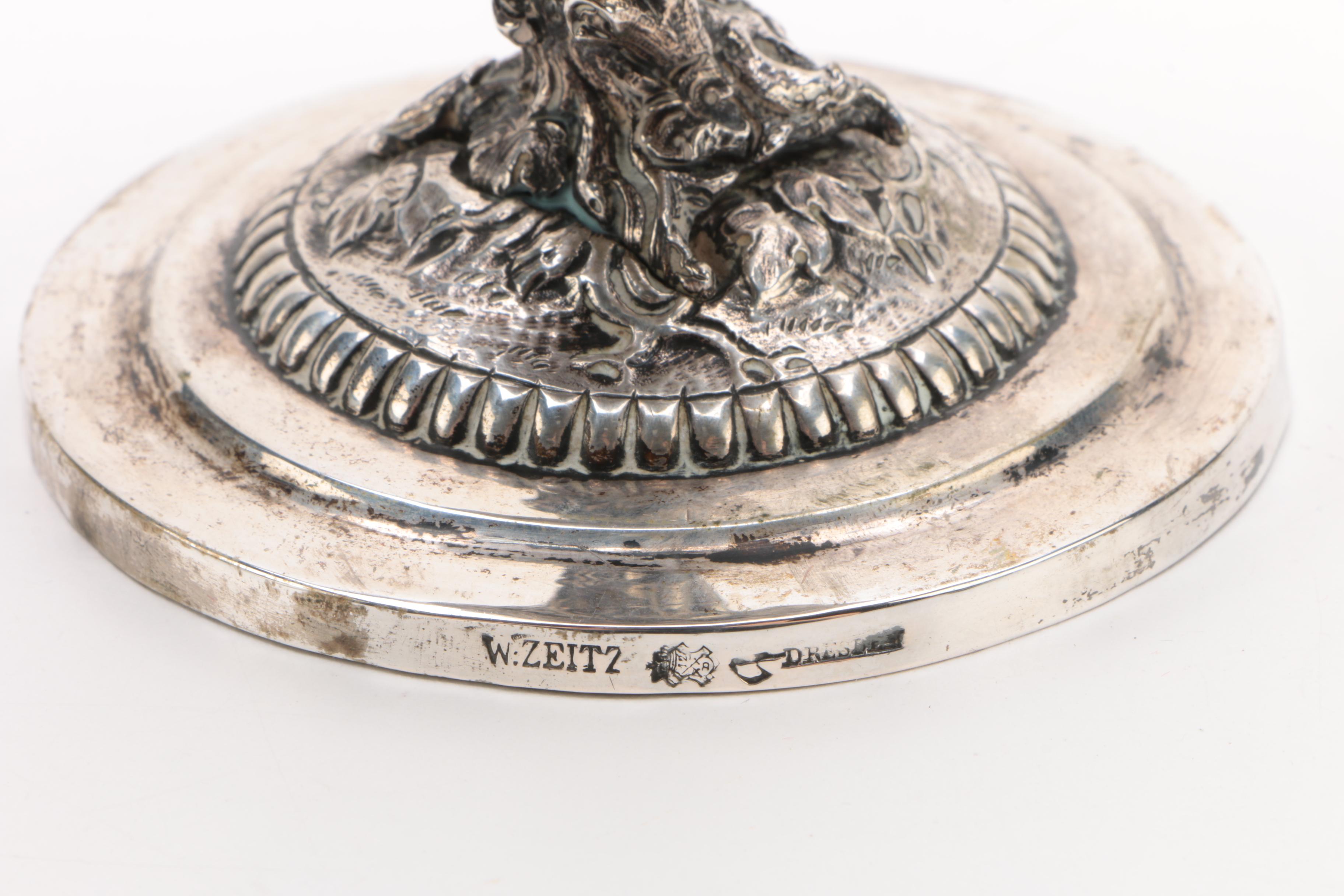 19th Century W. Zeitz German 750 Silver Grapevine Motif Goblet