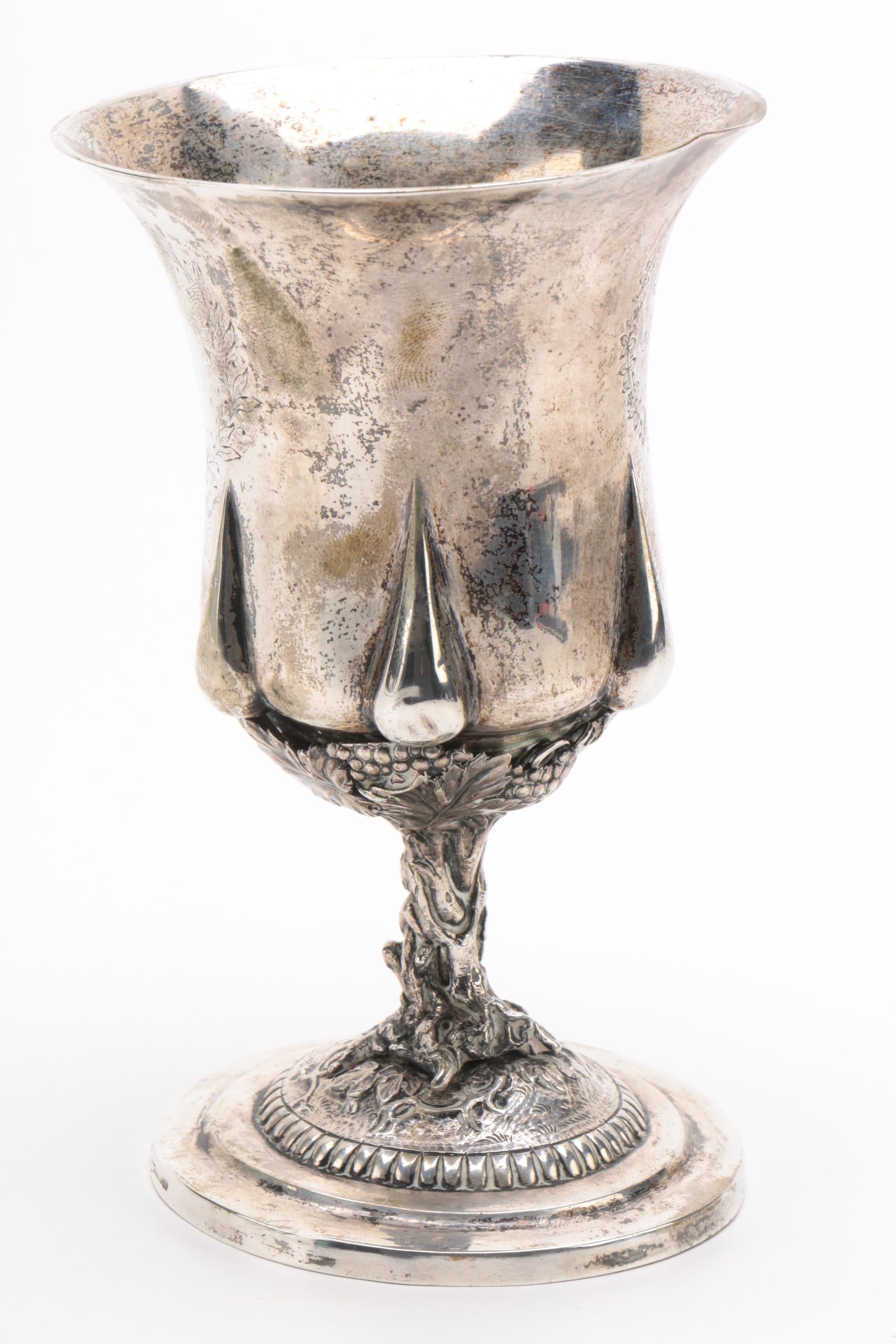 19th Century W. Zeitz German 750 Silver Grapevine Motif Goblet