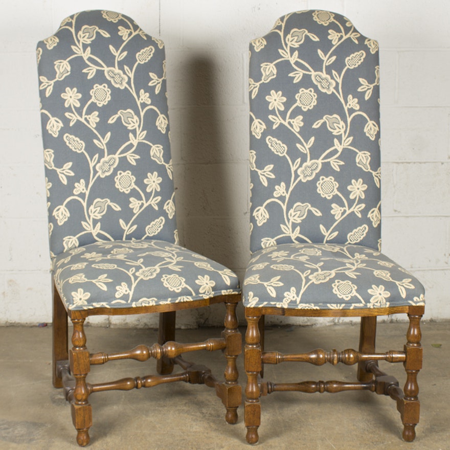 Blue and Floral Upholstered Slipper Chairs by Century Chair Company