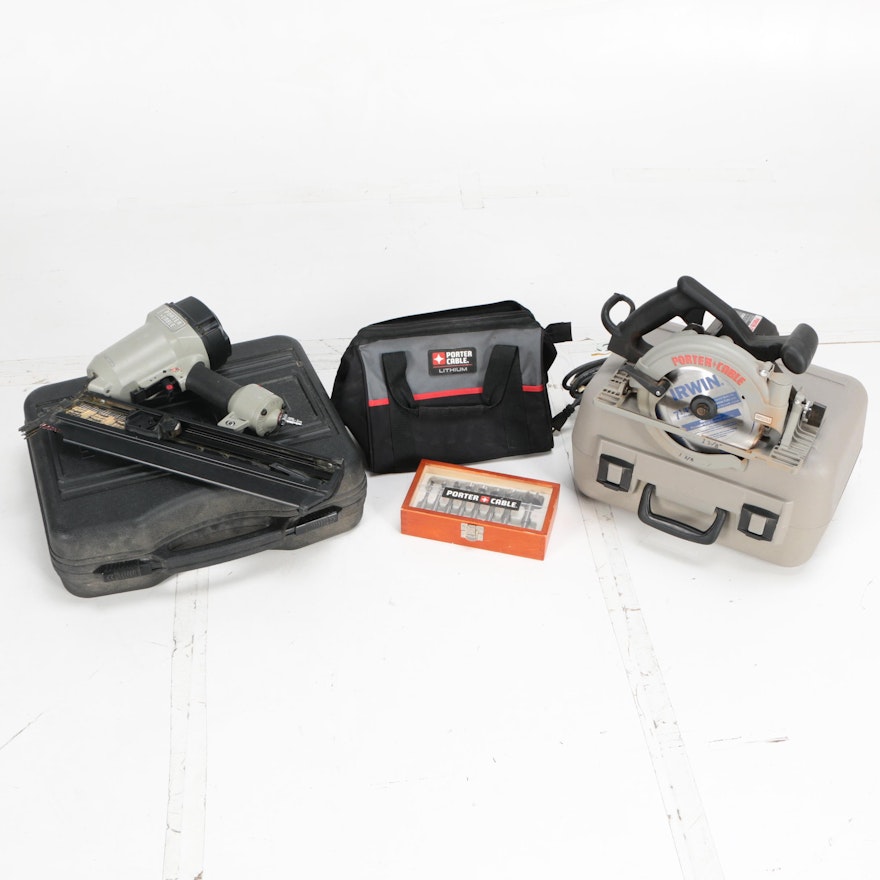 Porter-Cable Circular Saw and Nail Gun with Drill Bit Set and Bag