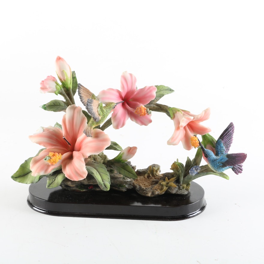 Montefiori Collection Porcelain Hummingbirds and Hibiscus Flowers Scene