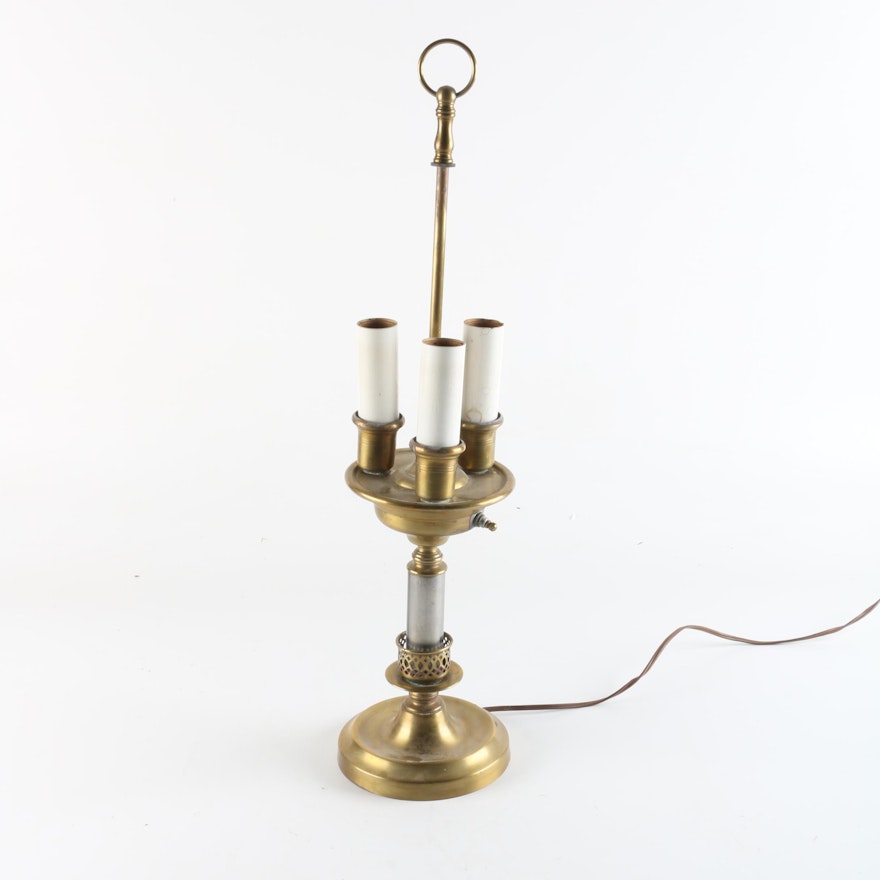 Brass and Silver Toned Bouillotte Style Desk Lamp